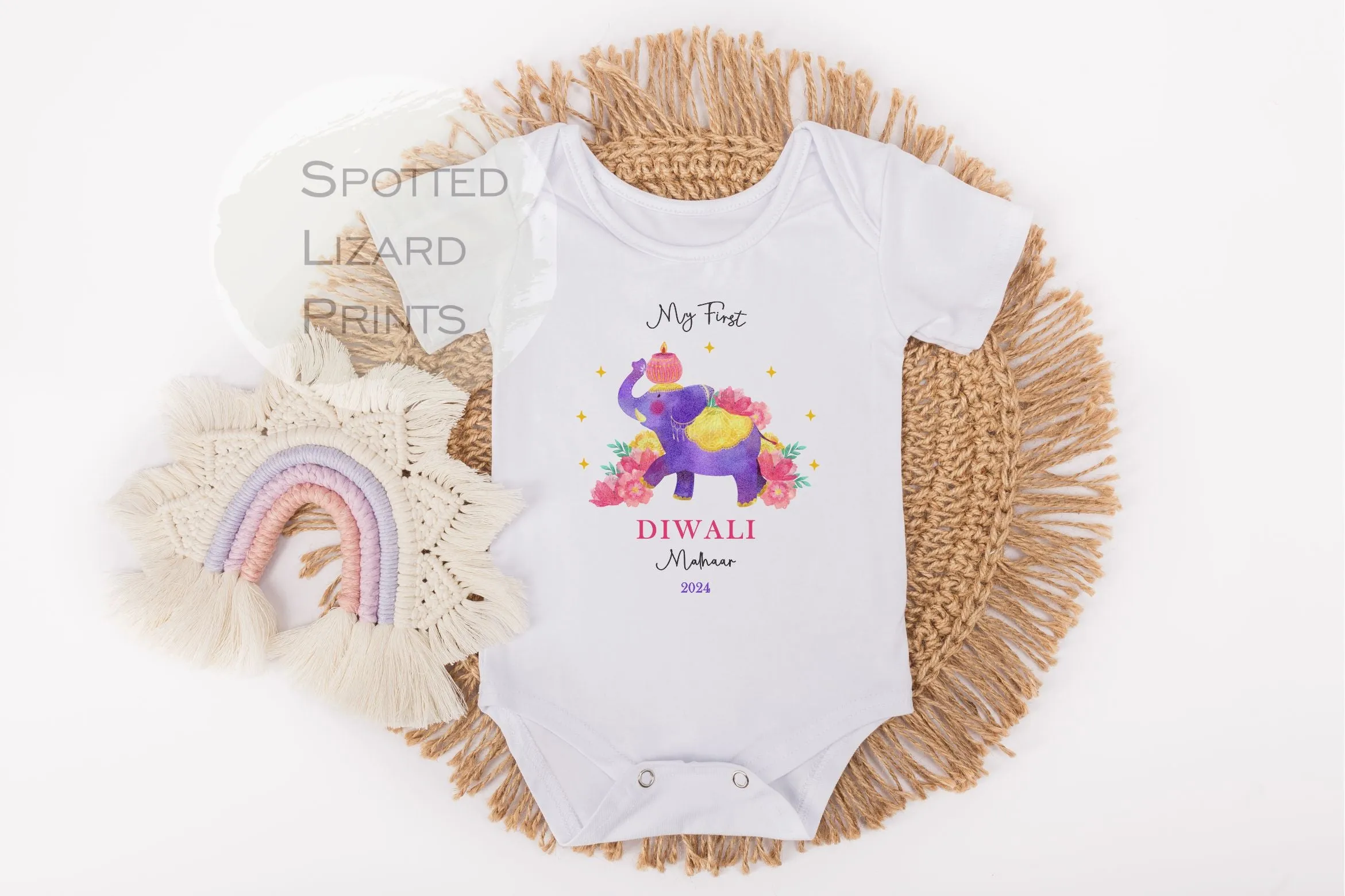 Personalised My First Diwali - Diwali Baby Vest or Rompersuit - Happy Diwali Gift - My First Diwali Gift Babygrow , Diwali Sleepsuit