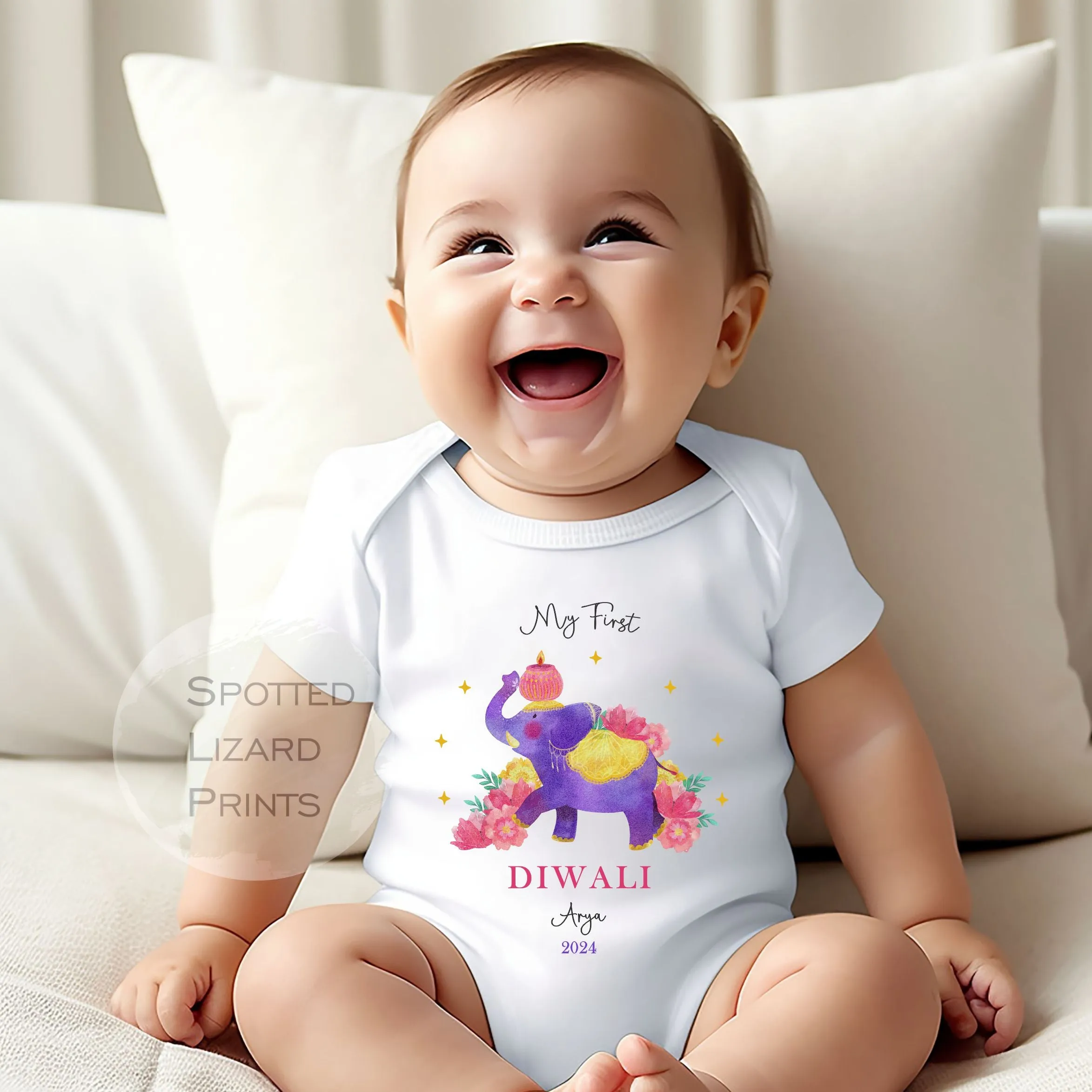 Personalised My First Diwali - Diwali Baby Vest or Rompersuit - Happy Diwali Gift - My First Diwali Gift Babygrow , Diwali Sleepsuit