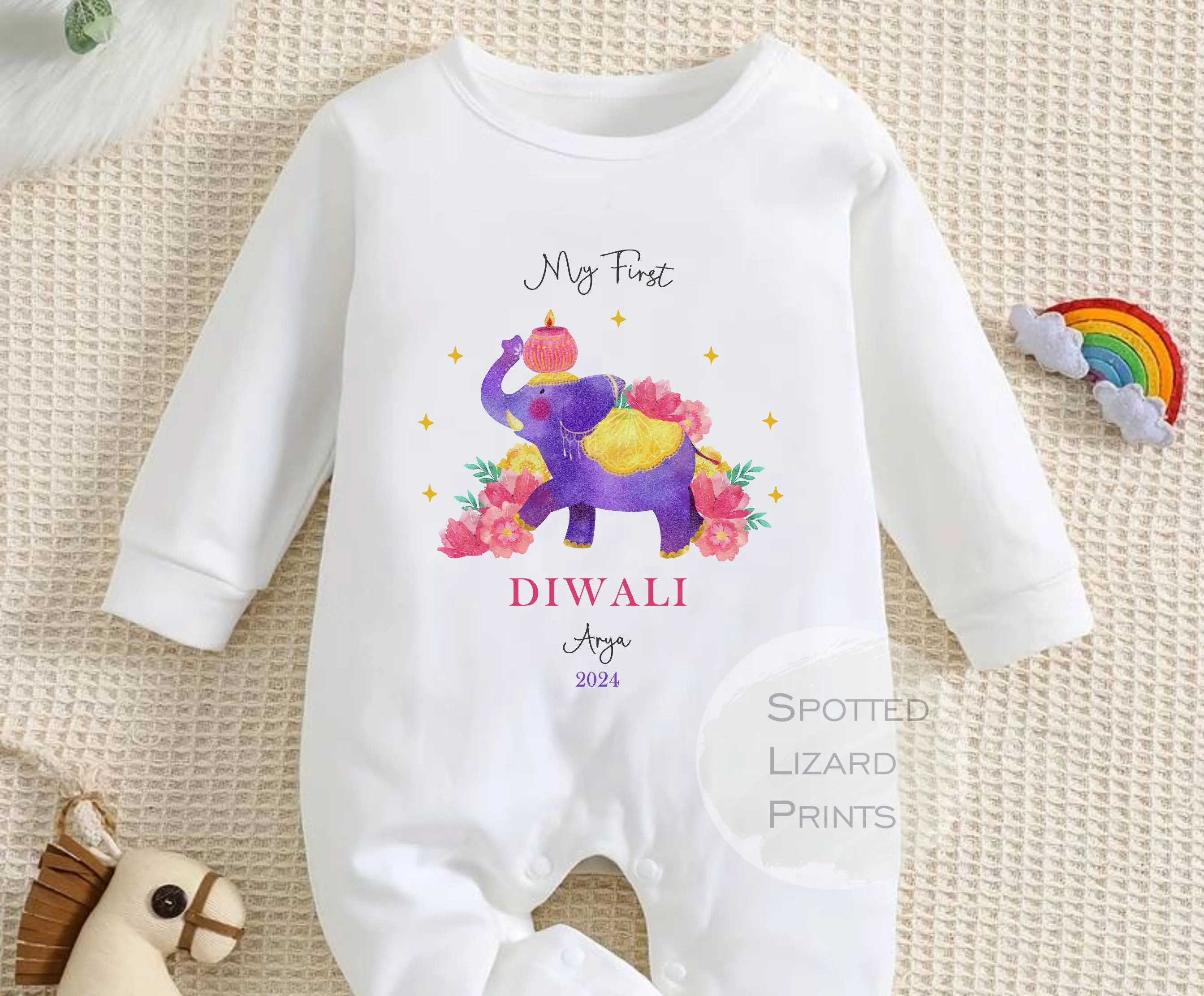 Personalised My First Diwali - Diwali Baby Vest or Rompersuit - Happy Diwali Gift - My First Diwali Gift Babygrow , Diwali Sleepsuit