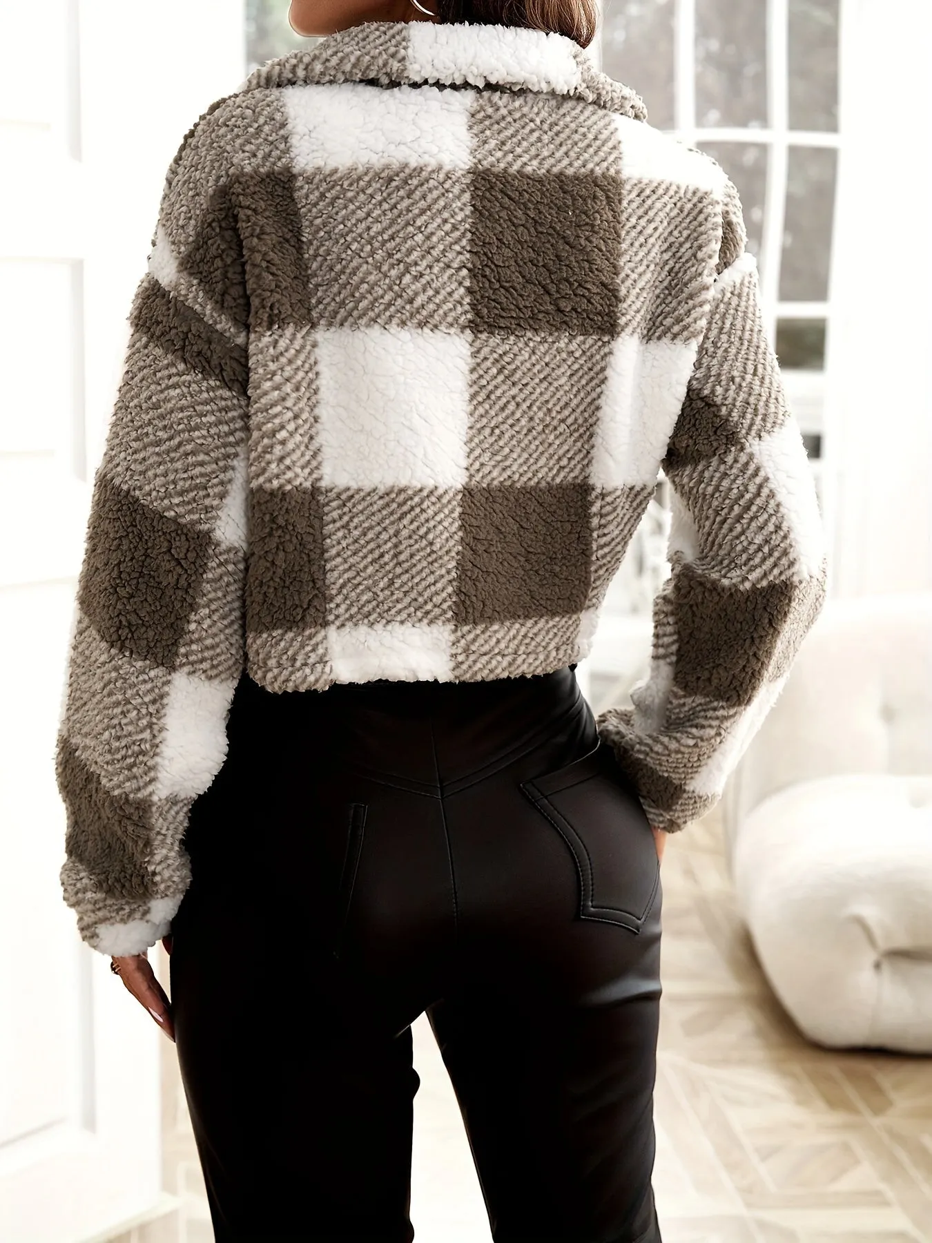 Plaid Teddy Jacket Cozy ZipUp for Women