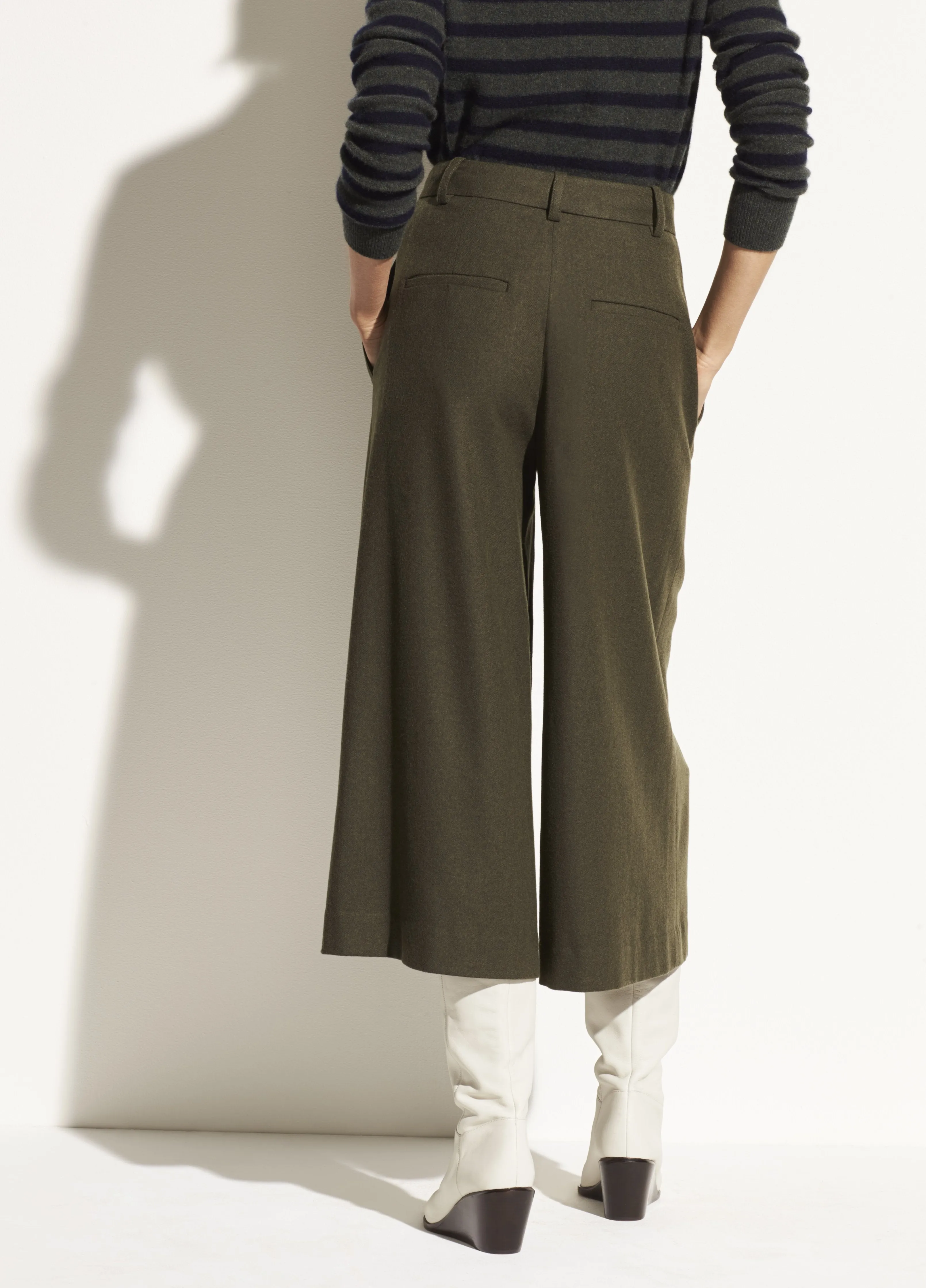 Pleat Front Flannel Culotte in Mineral Pine