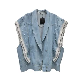 Pre Order:  Denim Ruffled Edge Patchwork Pearl Loose Vest