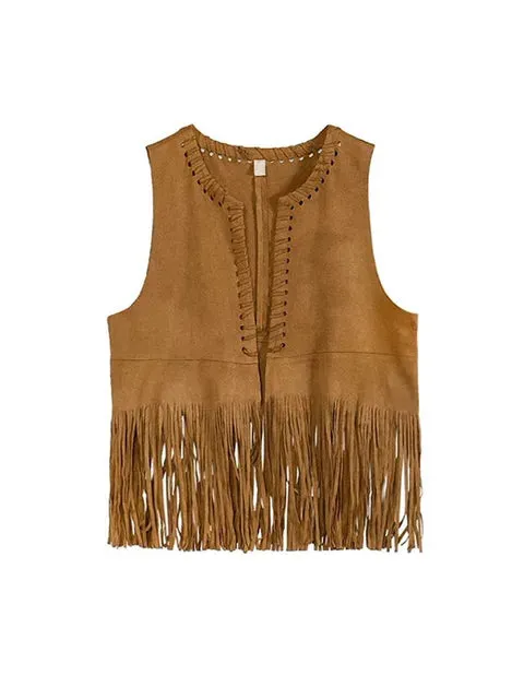 Pre Order:  V-Neck Tassel Leather Vest