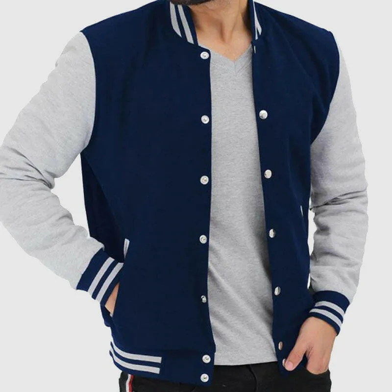 Purchase Best Prices Baseball Style Grey and Blue Varsity Jacket For Mens