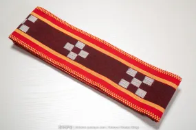 Red Brown Yellow Tanzen Obi with Checkerboard & Stripes - Ishidatami Pattern - Vintage Traditional Informal Kimono Belt for Men - Onsen and Ryokan Use - Washable Cotton - Where to Buy Japanese Accessories Online