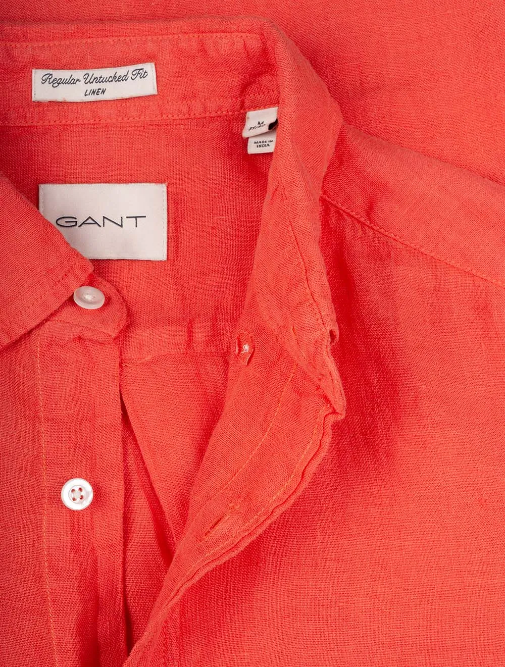 Regular Fit Garment Dyed Linen Shirt Burnt Orange