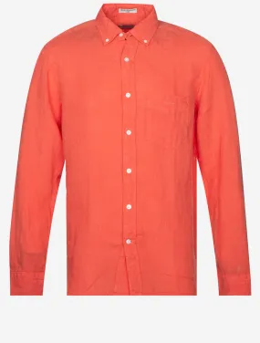 Regular Fit Garment Dyed Linen Shirt Burnt Orange