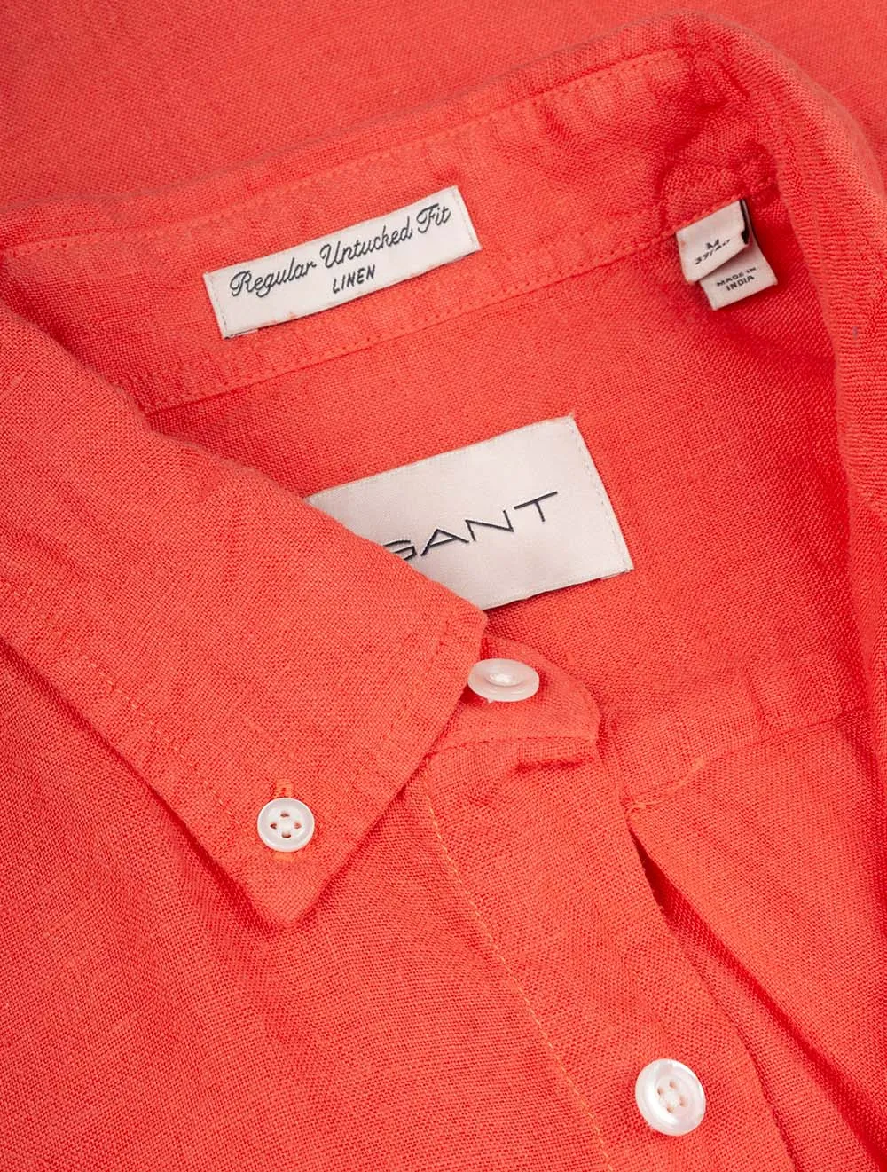 Regular Fit Garment Dyed Linen Shirt Burnt Orange