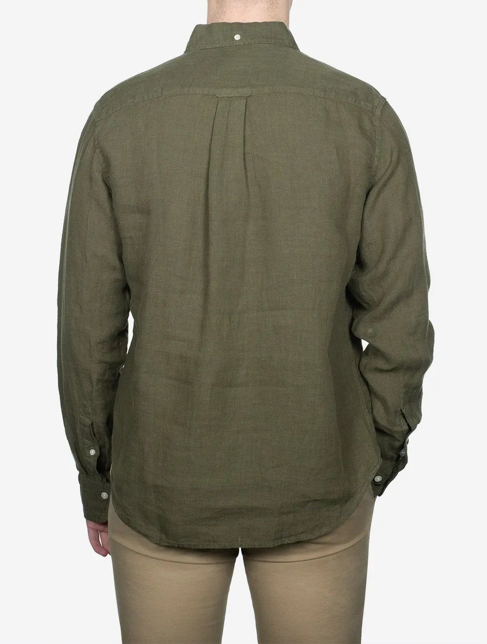 Regular Fit Garment Dyed Linen Shirt Juniper Green