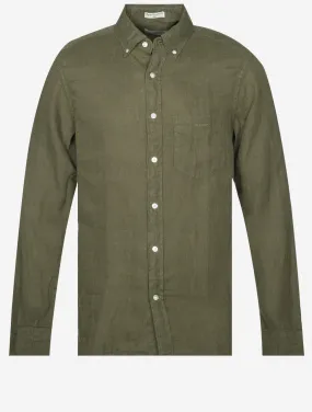 Regular Fit Garment Dyed Linen Shirt Juniper Green