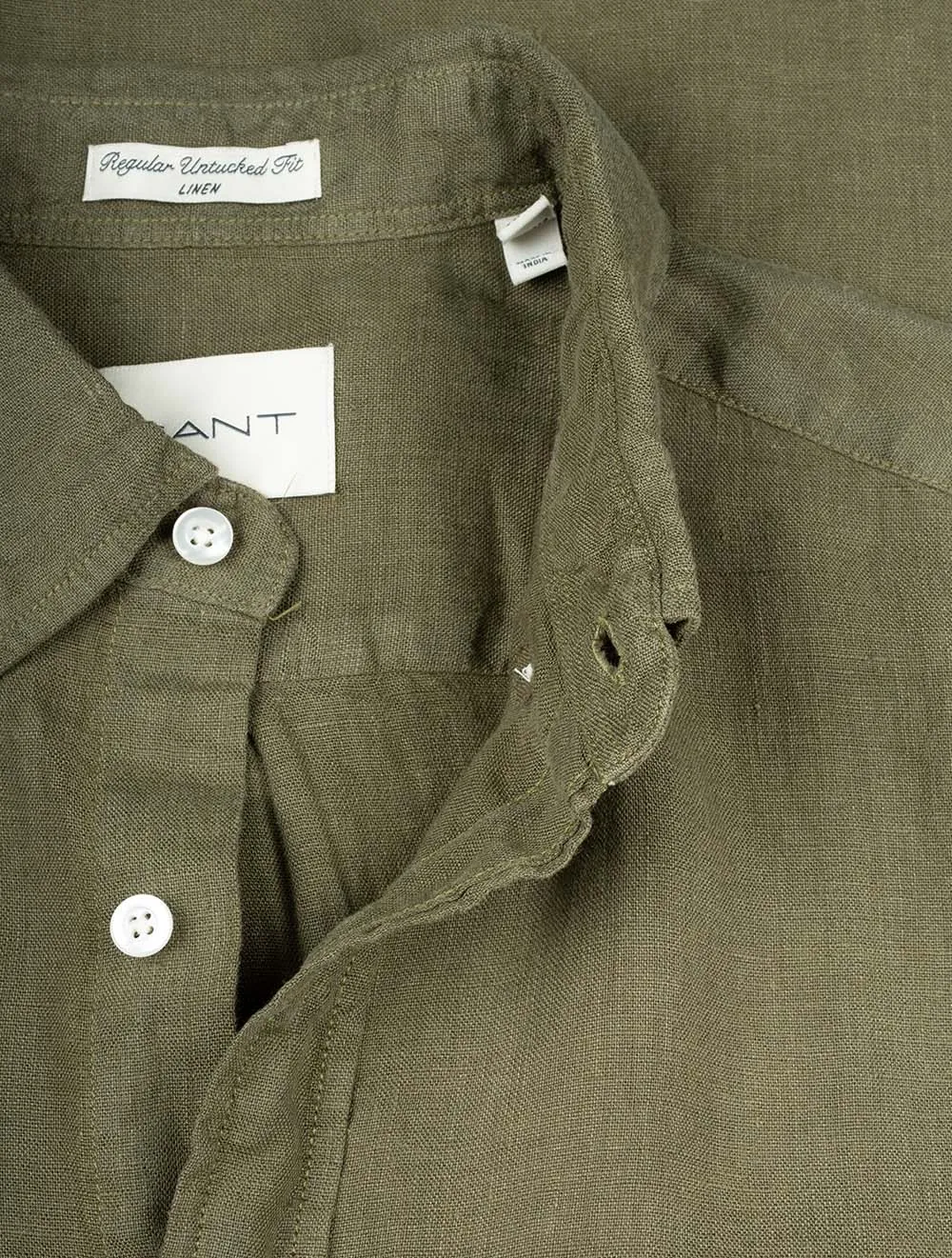 Regular Fit Garment Dyed Linen Shirt Juniper Green