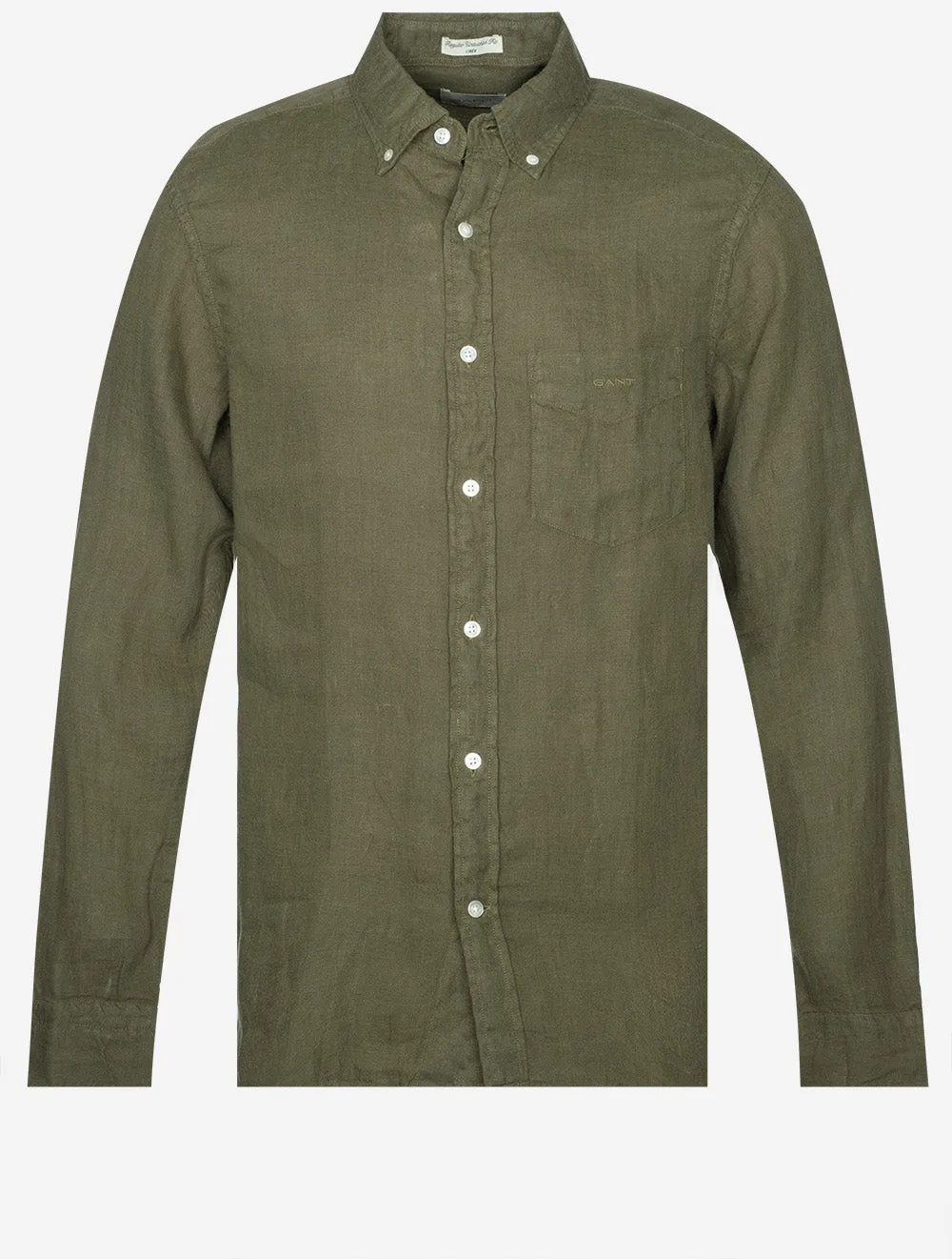 Regular Fit Garment Dyed Linen Shirt Juniper Green