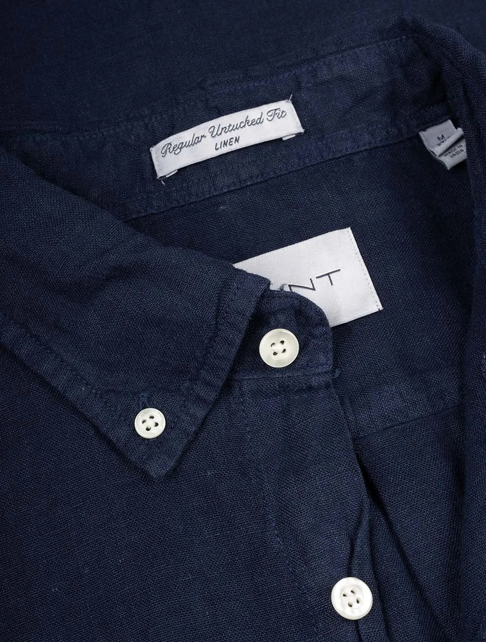 Regular Fit Garment Dyed Linen Shirt Marine