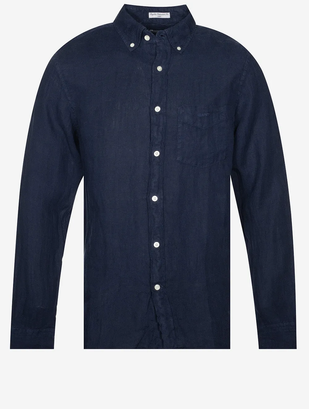 Regular Fit Garment Dyed Linen Shirt Marine