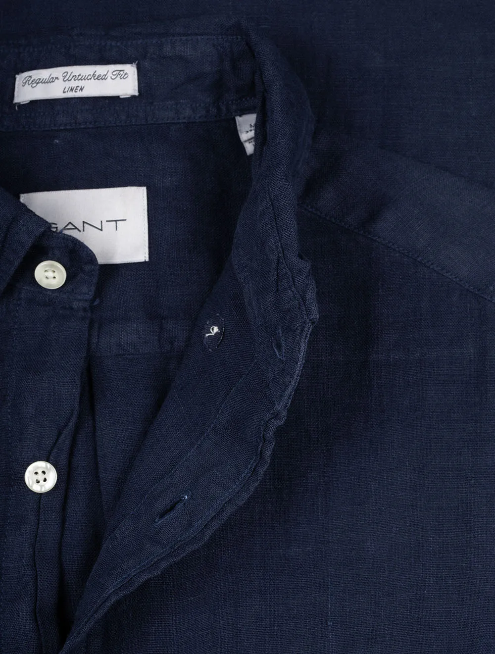 Regular Fit Garment Dyed Linen Shirt Marine