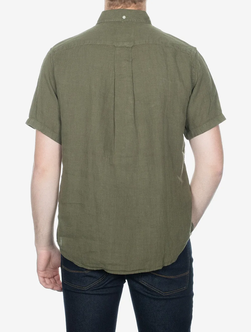 Regular Fit Garment Dyed Linen Short Sleeve Shirt Juniper Green