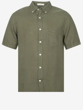 Regular Fit Garment Dyed Linen Short Sleeve Shirt Juniper Green