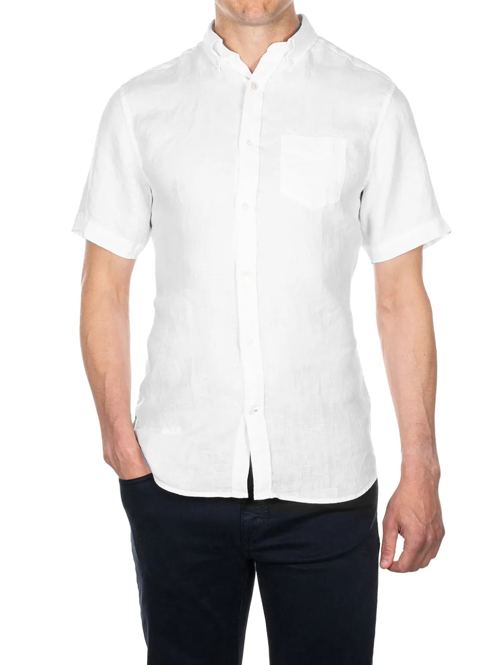 Regular Linen Short Sleeve Shirt White