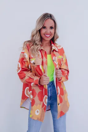 Retro Fun Floral Shacket - Orange