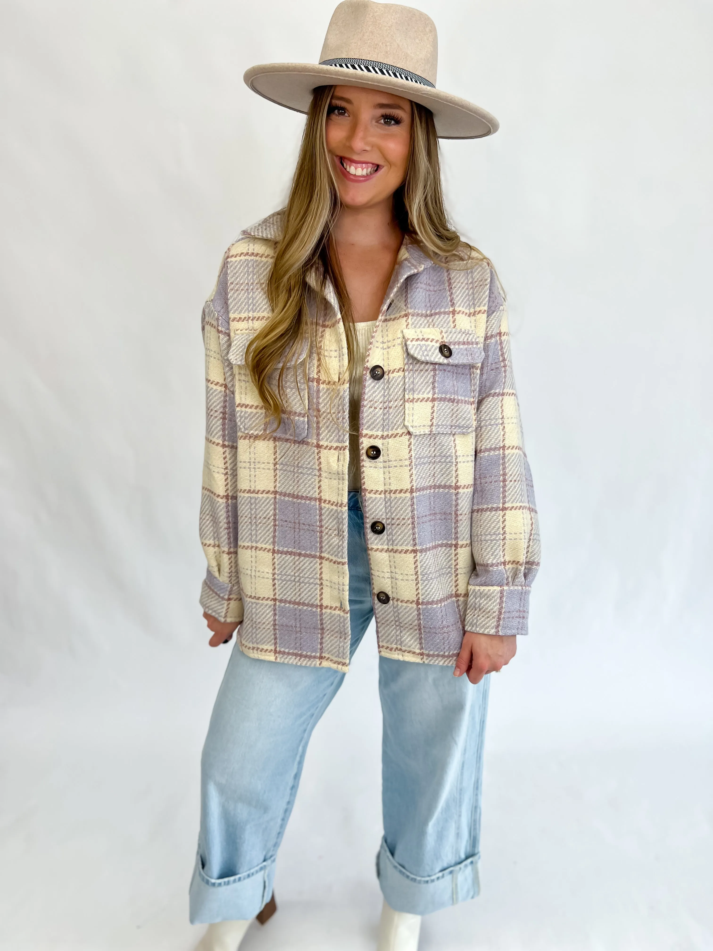 River Plaid Shacket-Misty Lilac