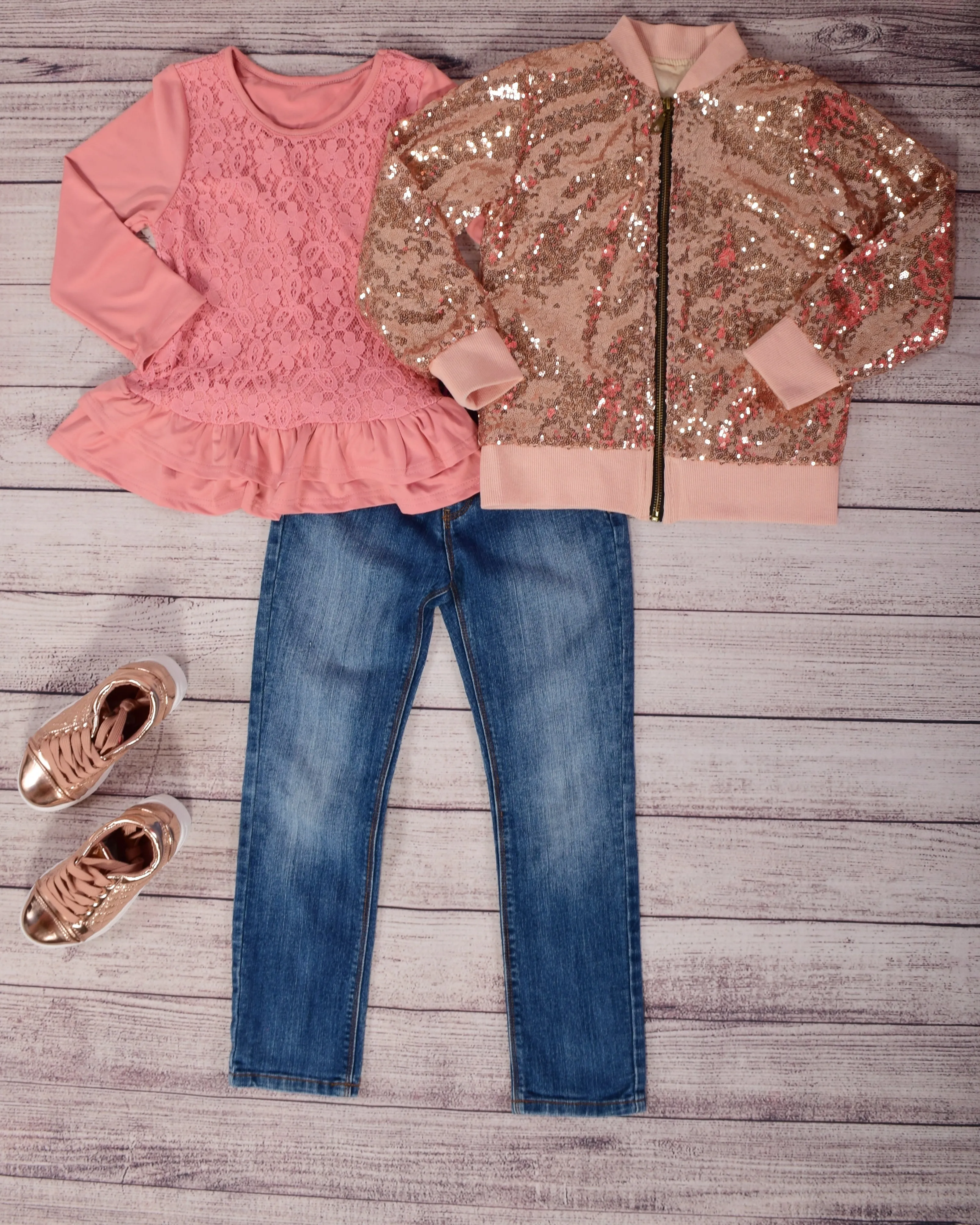 Sequin Bomber Jacket - Rose Gold