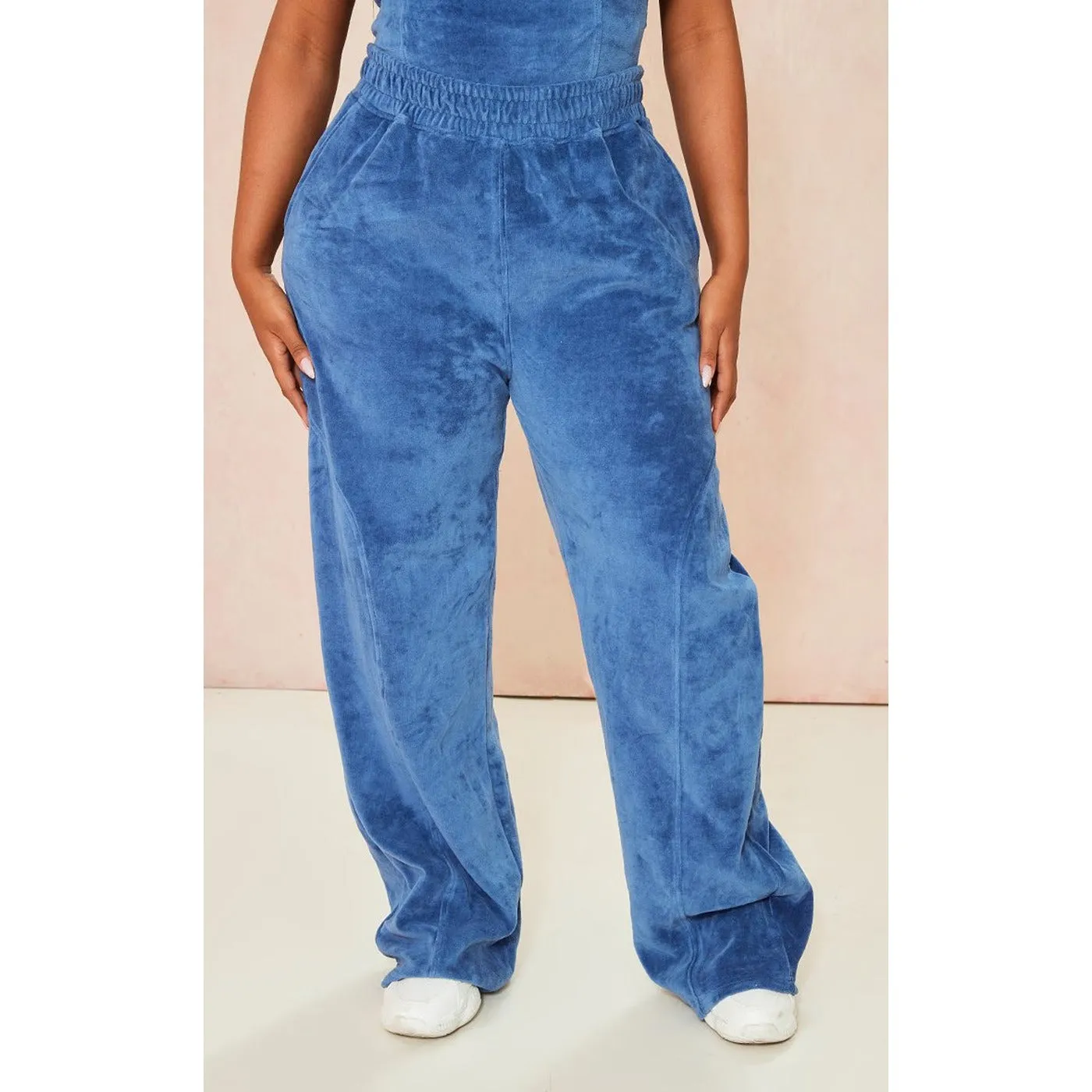 Shape Blue Velour Wide Leg Trousers