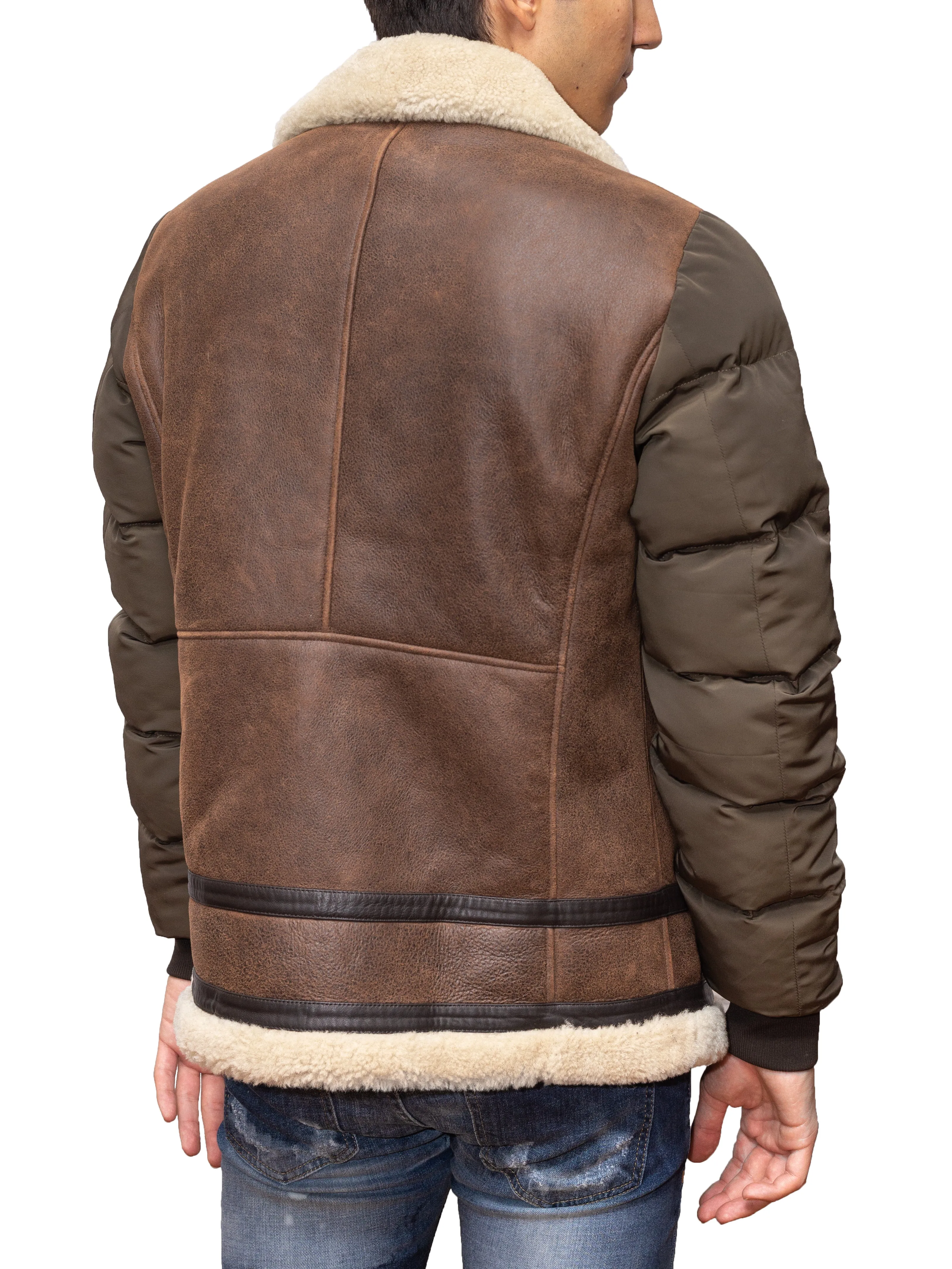 Shearling Bomber w/ Nylon Sleeves