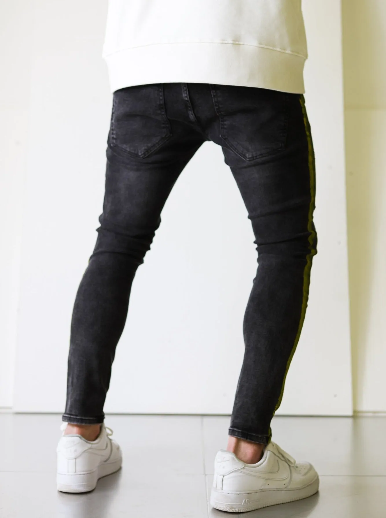 Side Stripe Black Ripped Jeans