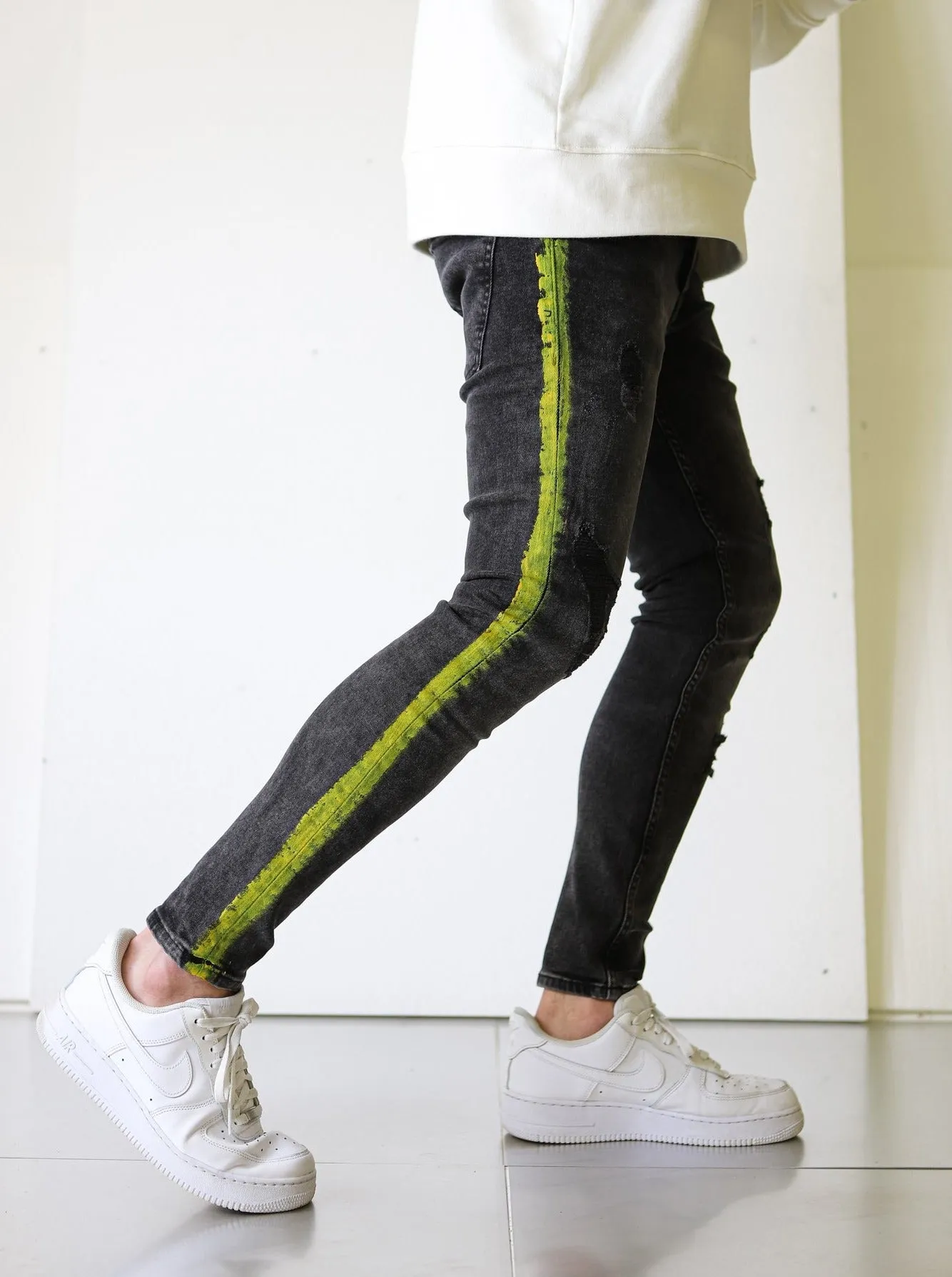 Side Stripe Black Ripped Jeans