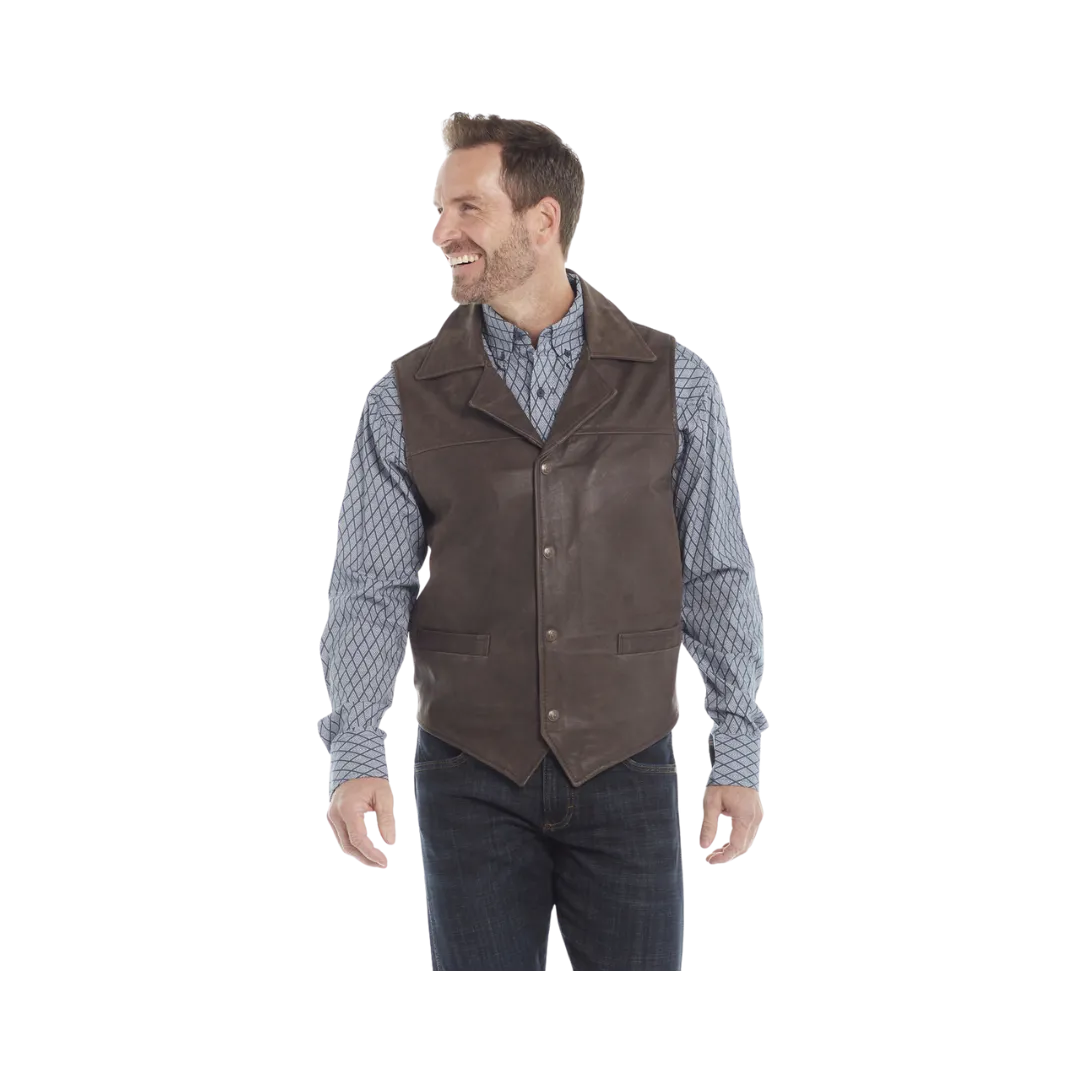 Sidran Men's Snap Front Antique Finished Lamb Nappa Concealed Carry Pocket Mocha Vest