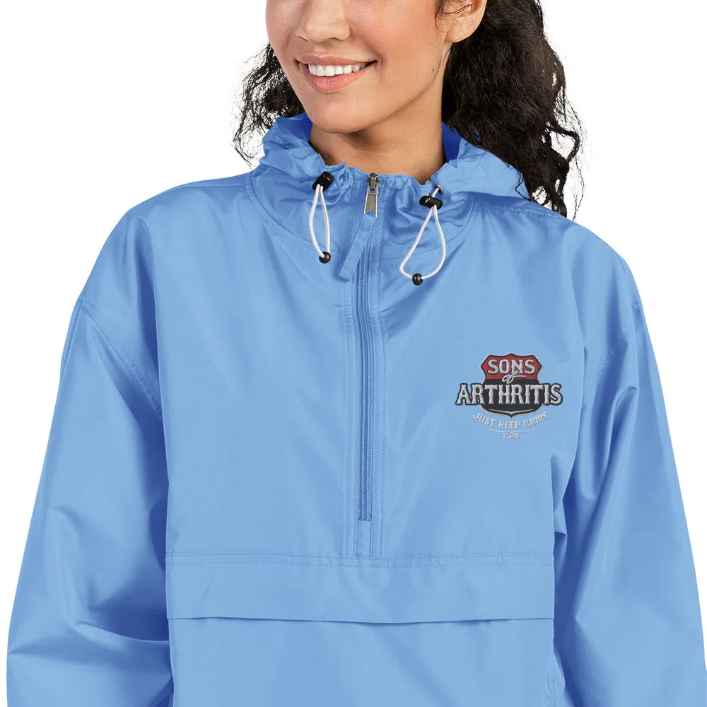 Sons of Arthritis KEEP ON RIDIN" Embroidered Champion Packable Wind & Rain Jacket