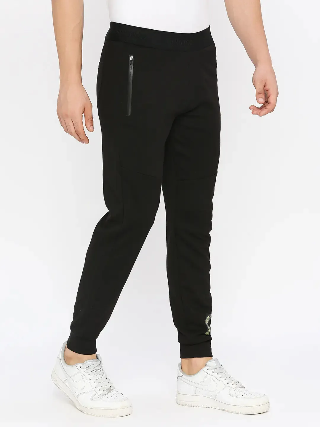 Spykar Men Black Blended Regular Fit Mid Rise Joggers Trackpant