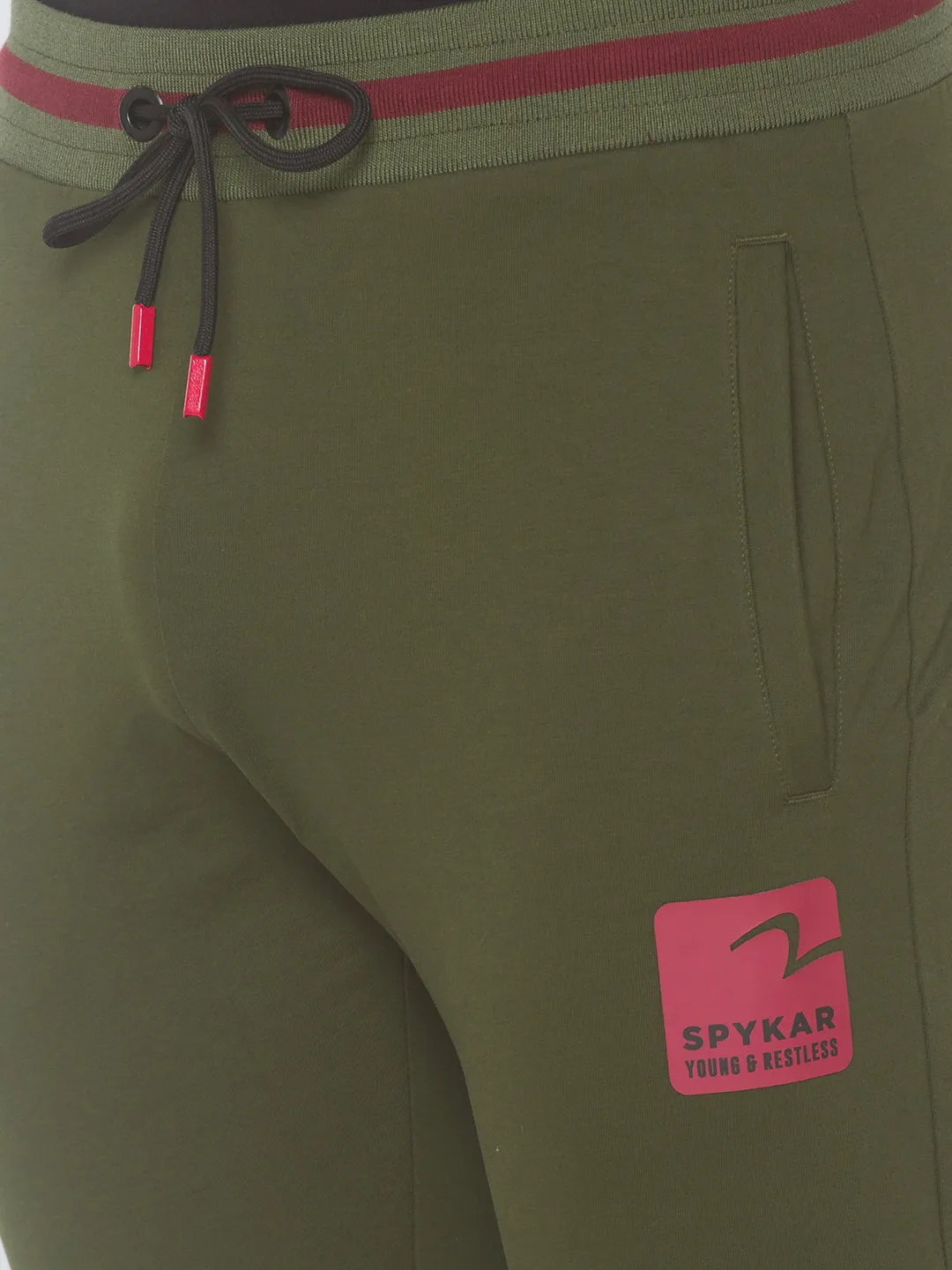 Spykar Men Green Cotton Slim Fit Low Rise Joggers