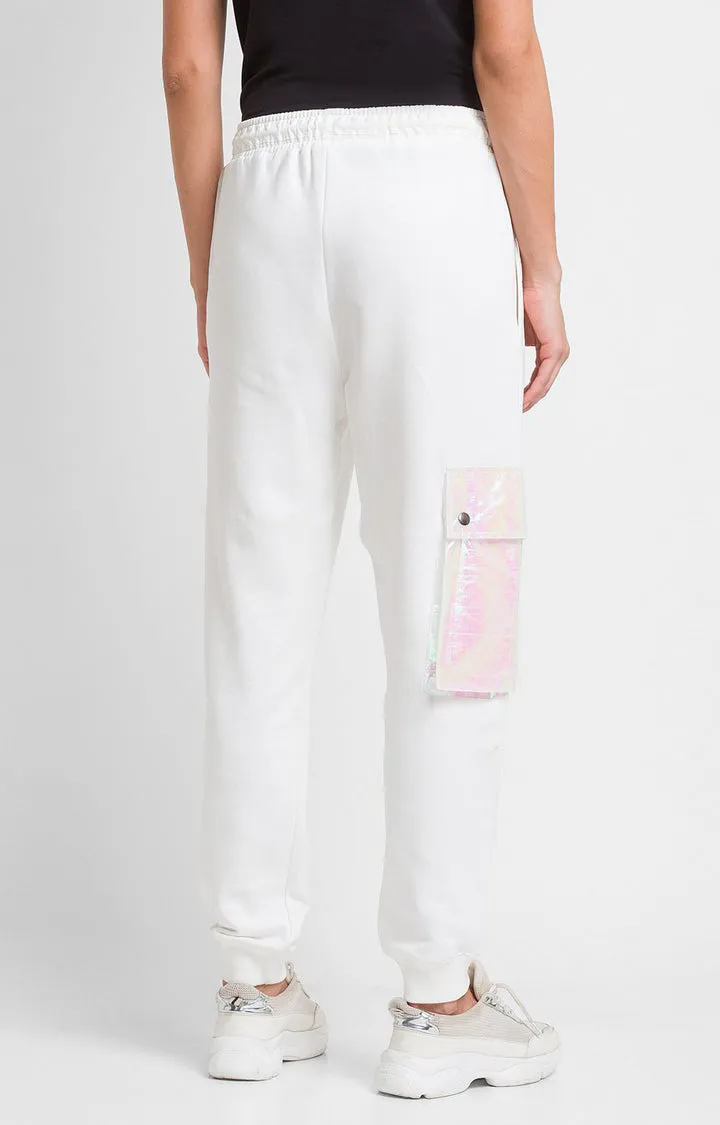 Spykar White Cotton Regular Fit Trackpant For Women