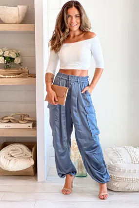 Steel Blue Wide Leg Cargo Pants