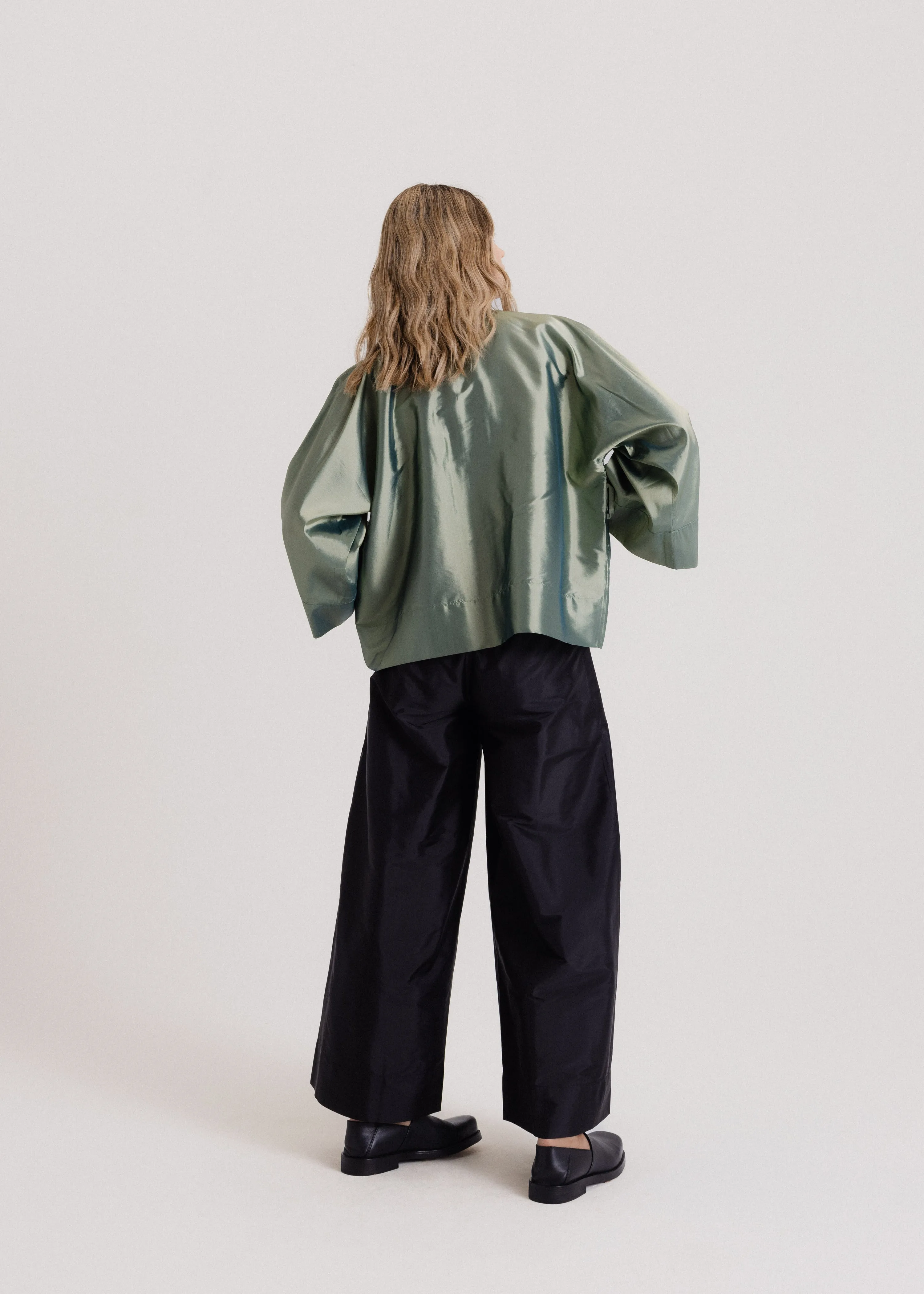 Taffeta Kimono Jacket in Green Hue