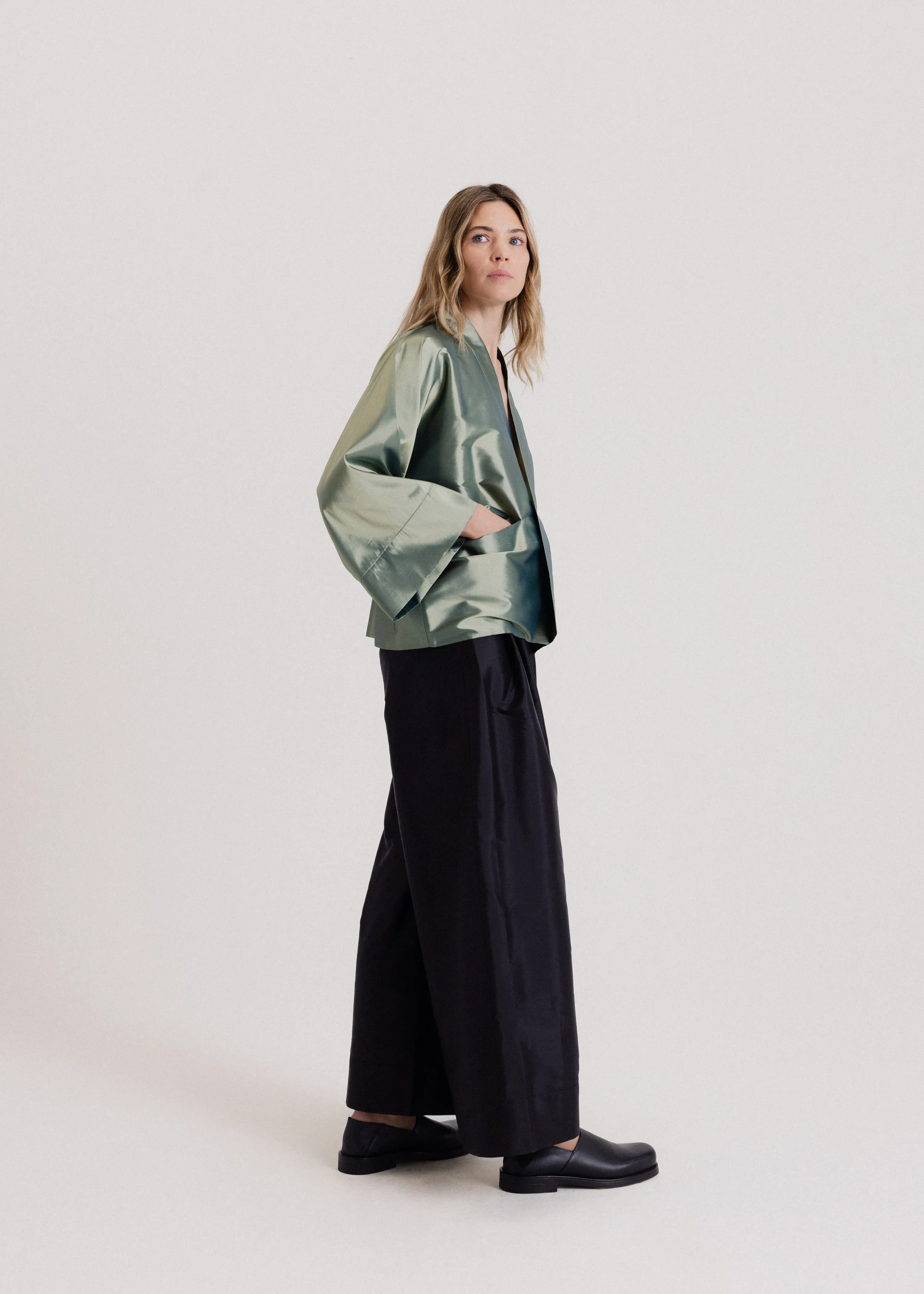 Taffeta Kimono Jacket in Green Hue