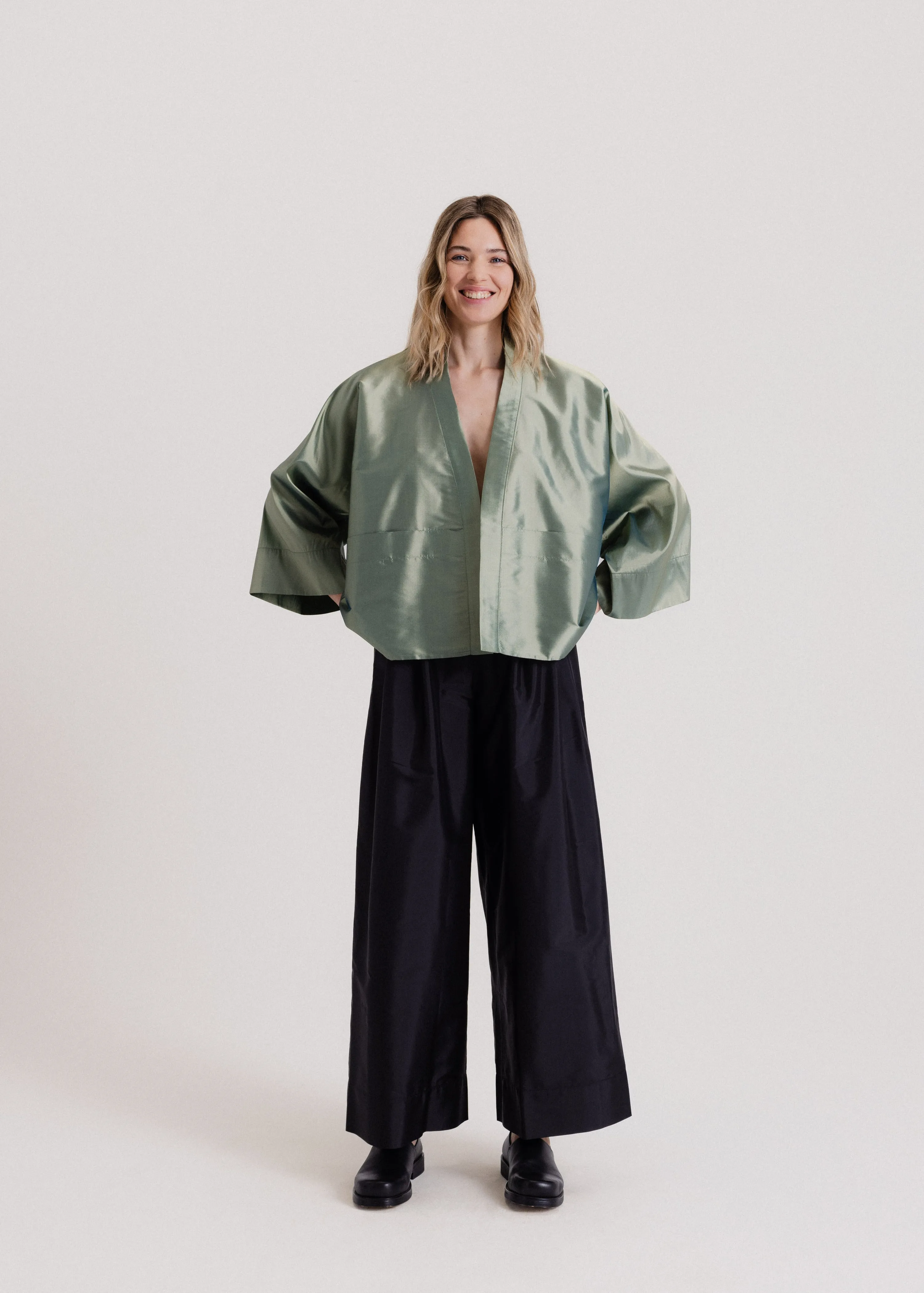 Taffeta Kimono Jacket in Green Hue