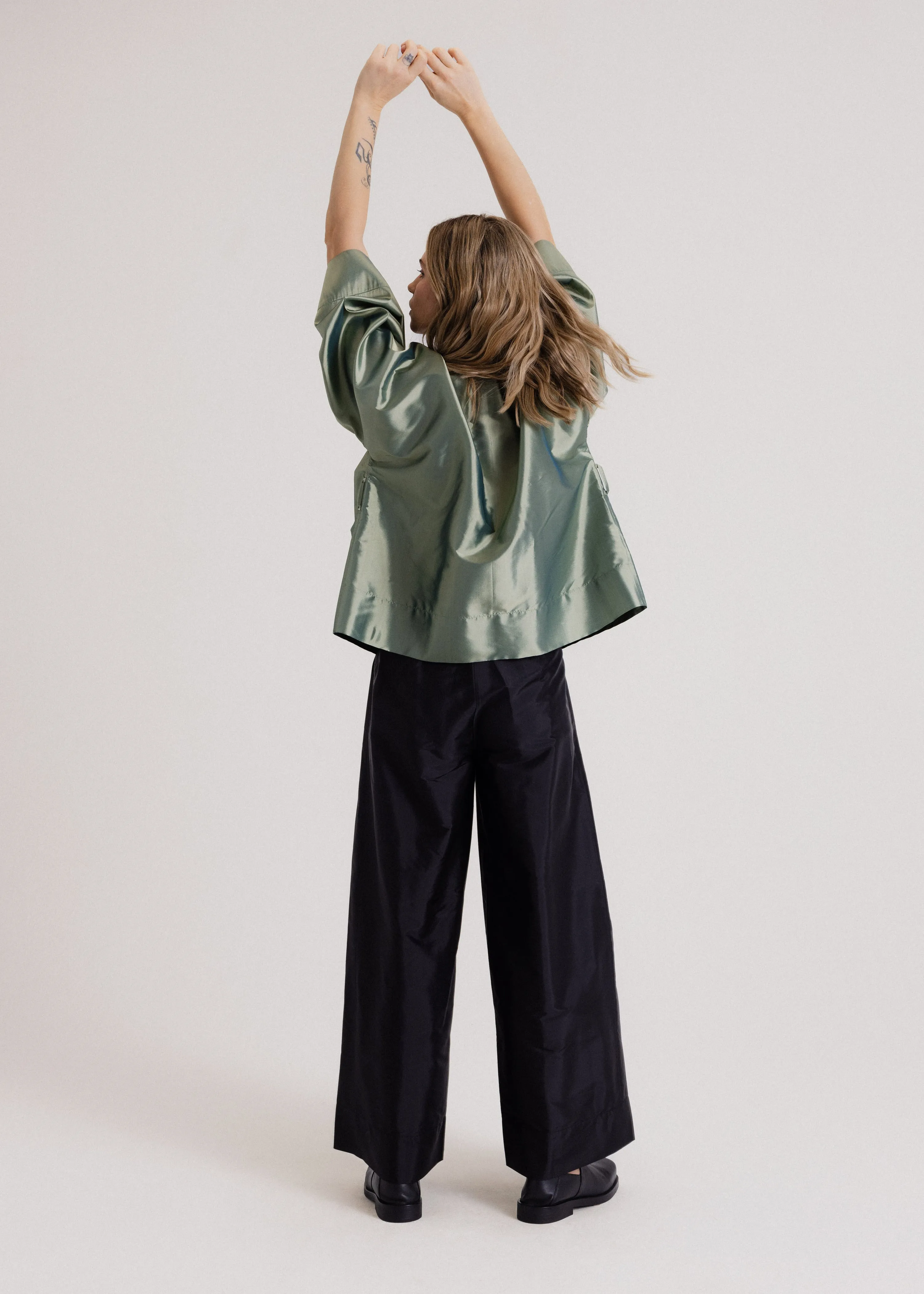 Taffeta Kimono Jacket in Green Hue