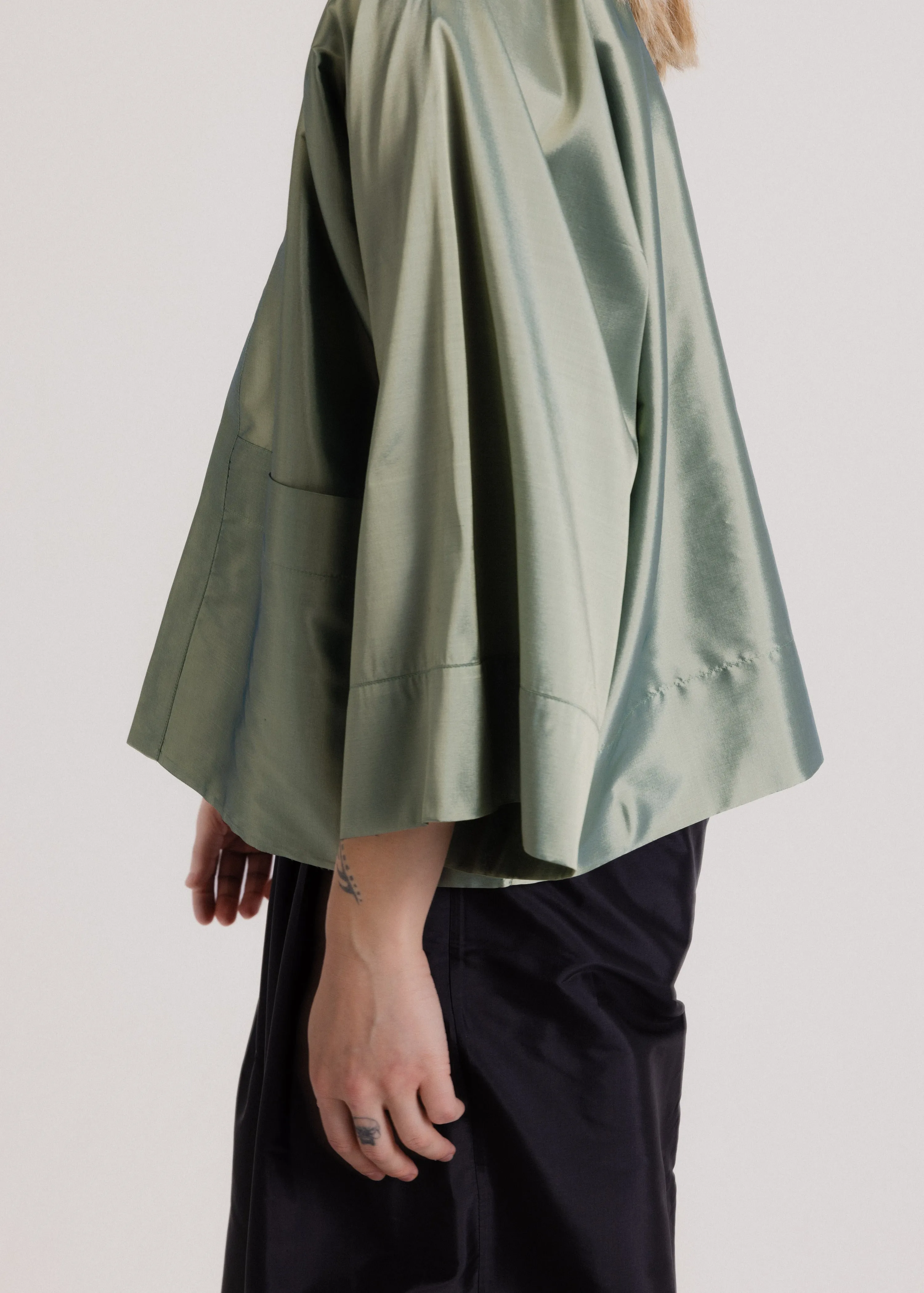 Taffeta Kimono Jacket in Green Hue