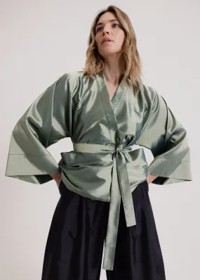 Taffeta Kimono Jacket in Green Hue