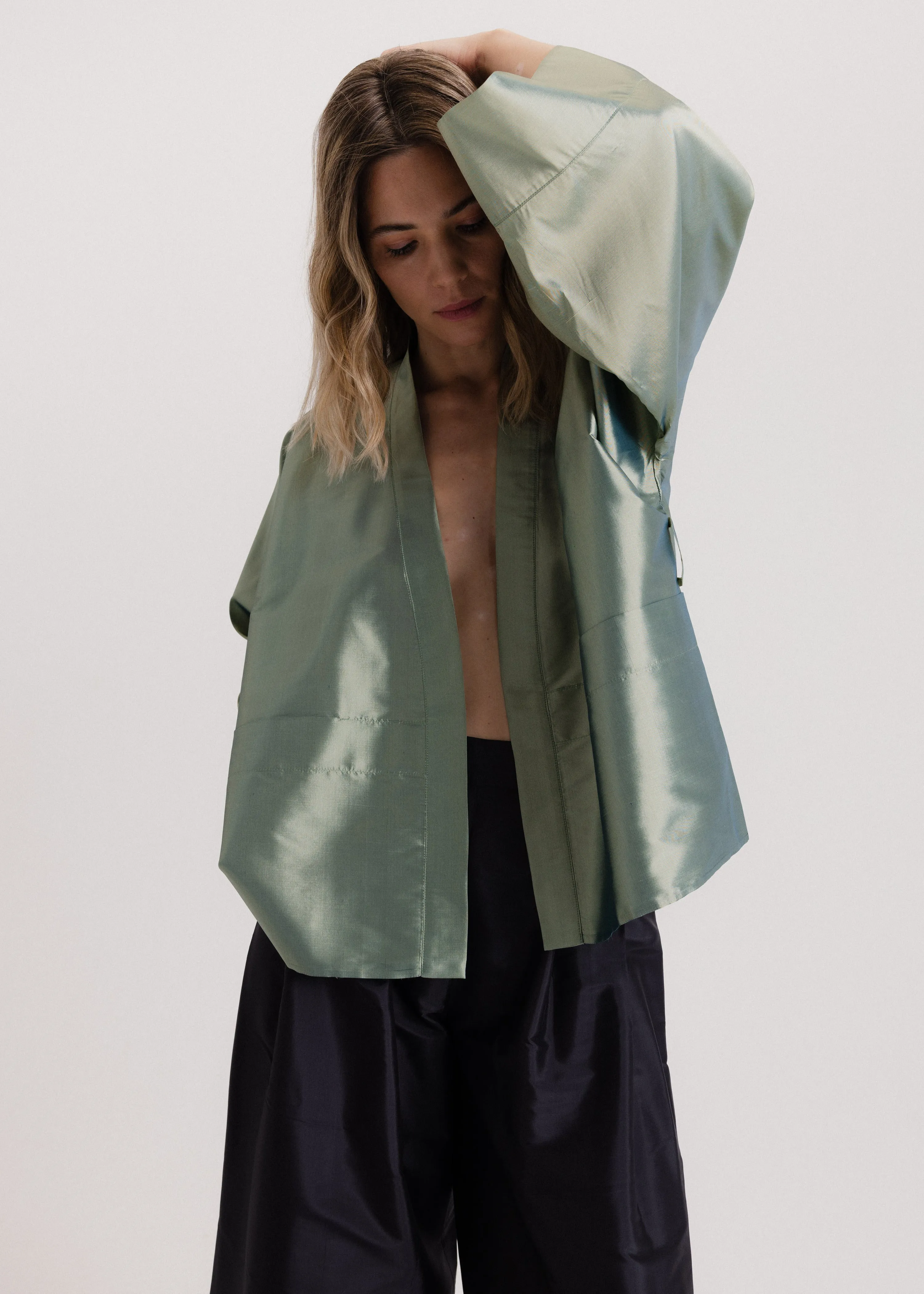 Taffeta Kimono Jacket in Green Hue