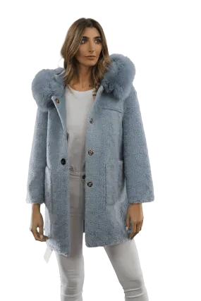 Teddy Coat with Fox Trim Hood - BLUE