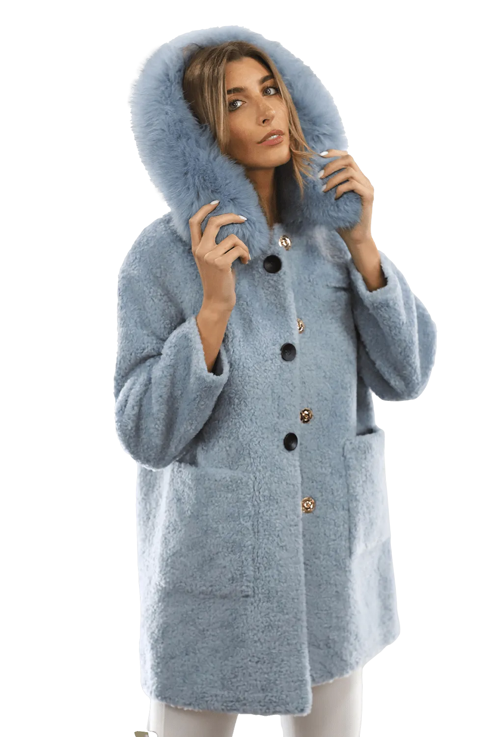 Teddy Coat with Fox Trim Hood - BLUE