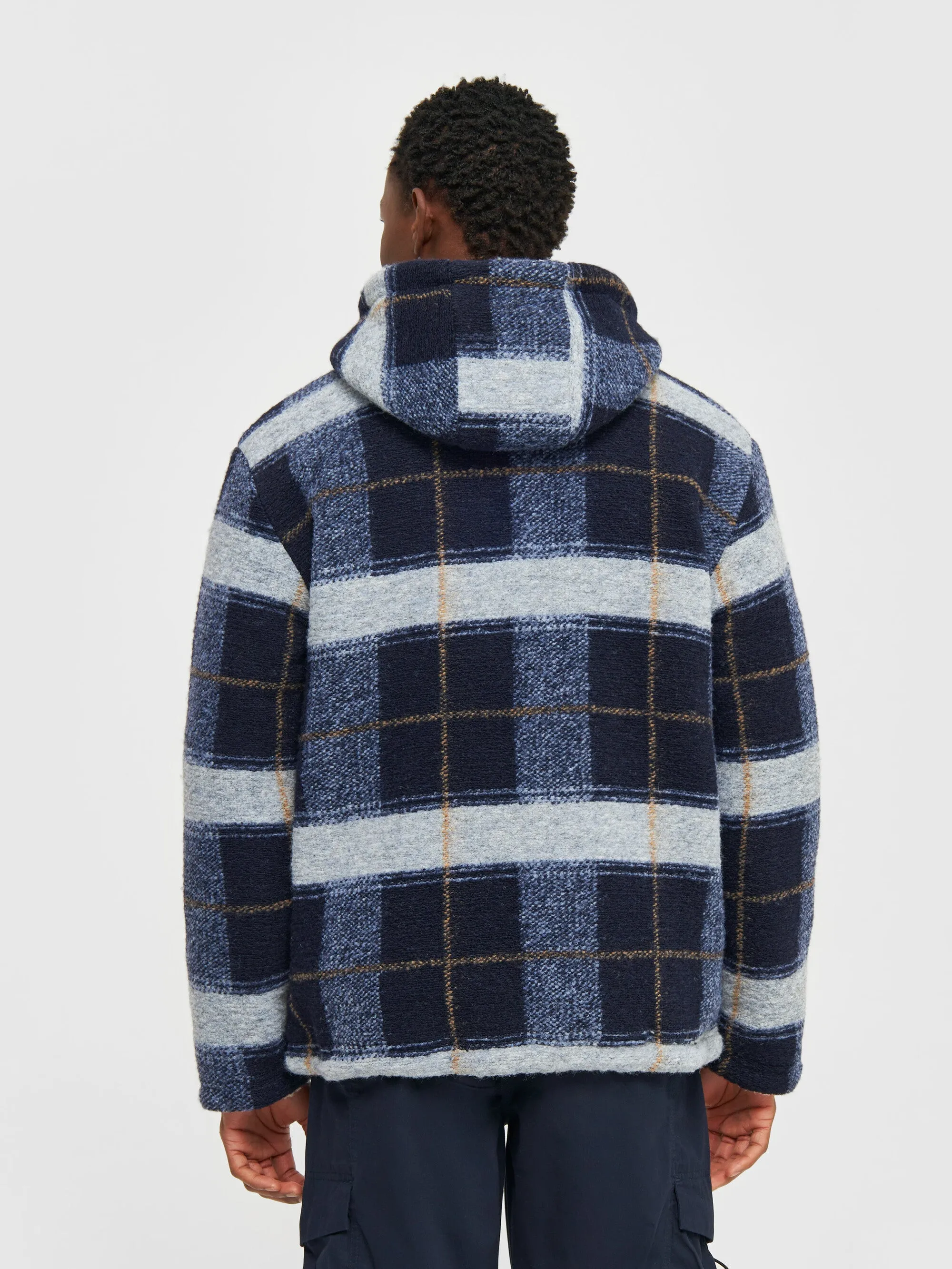 Teddy reversible zip hood jacket - blue check