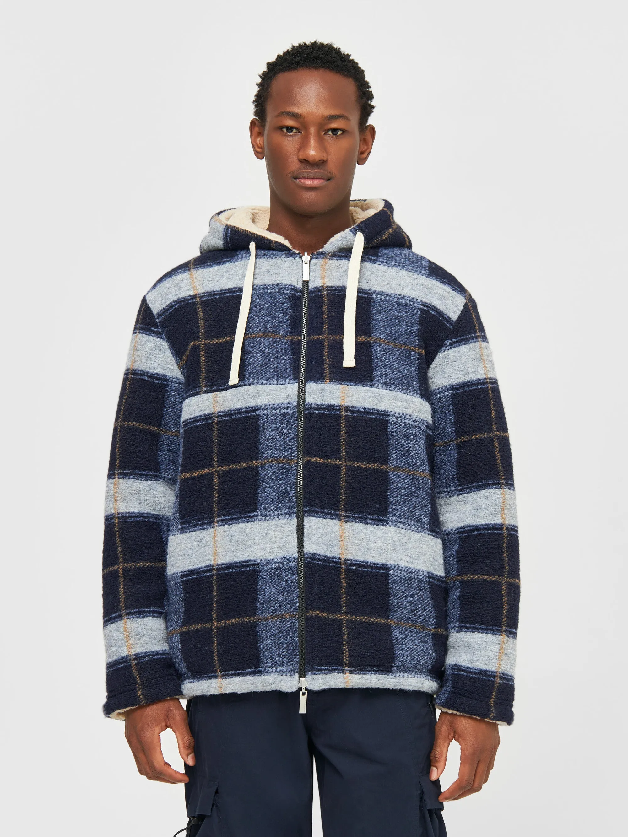 Teddy reversible zip hood jacket - blue check