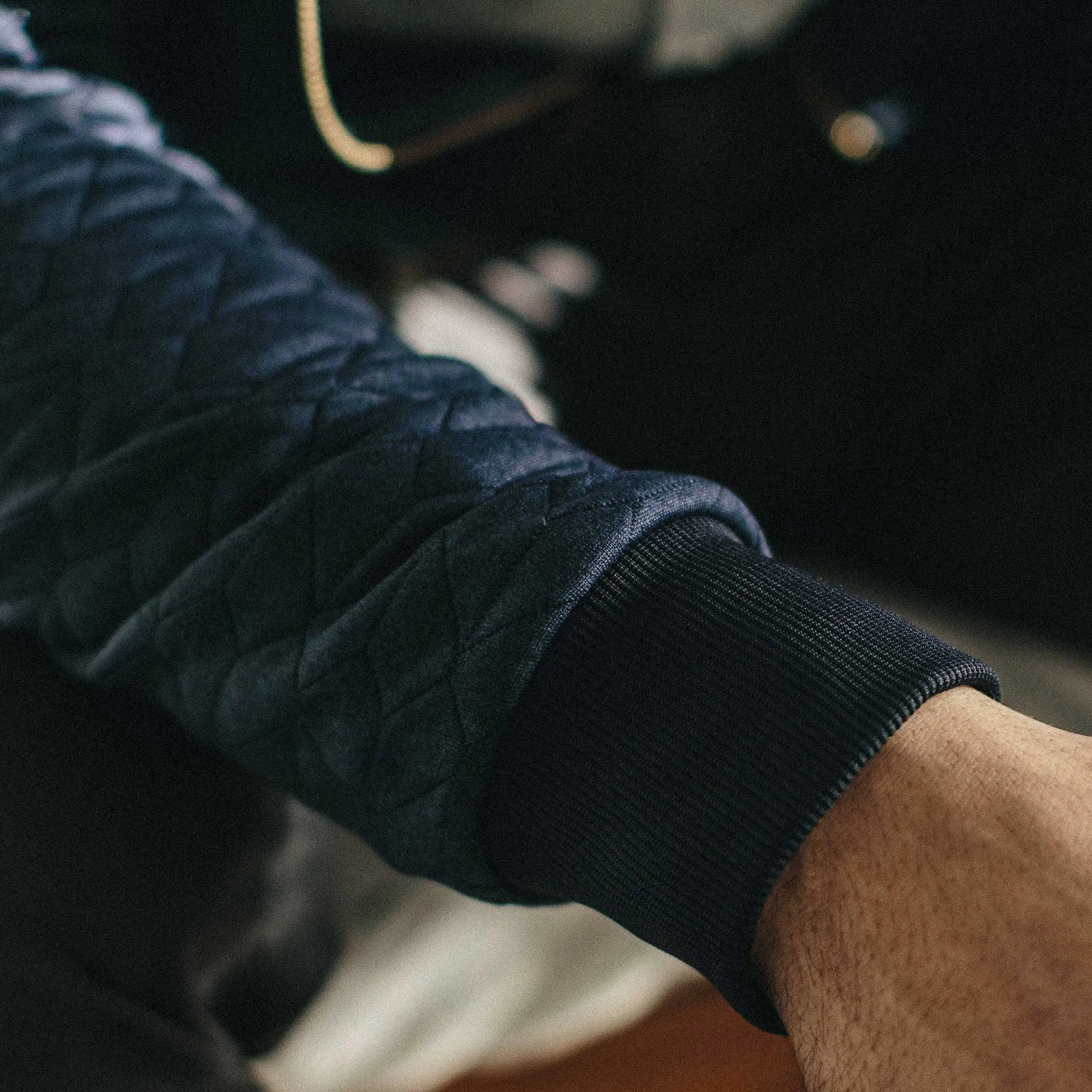 The Inverness Bomber in Navy Knit Quilt