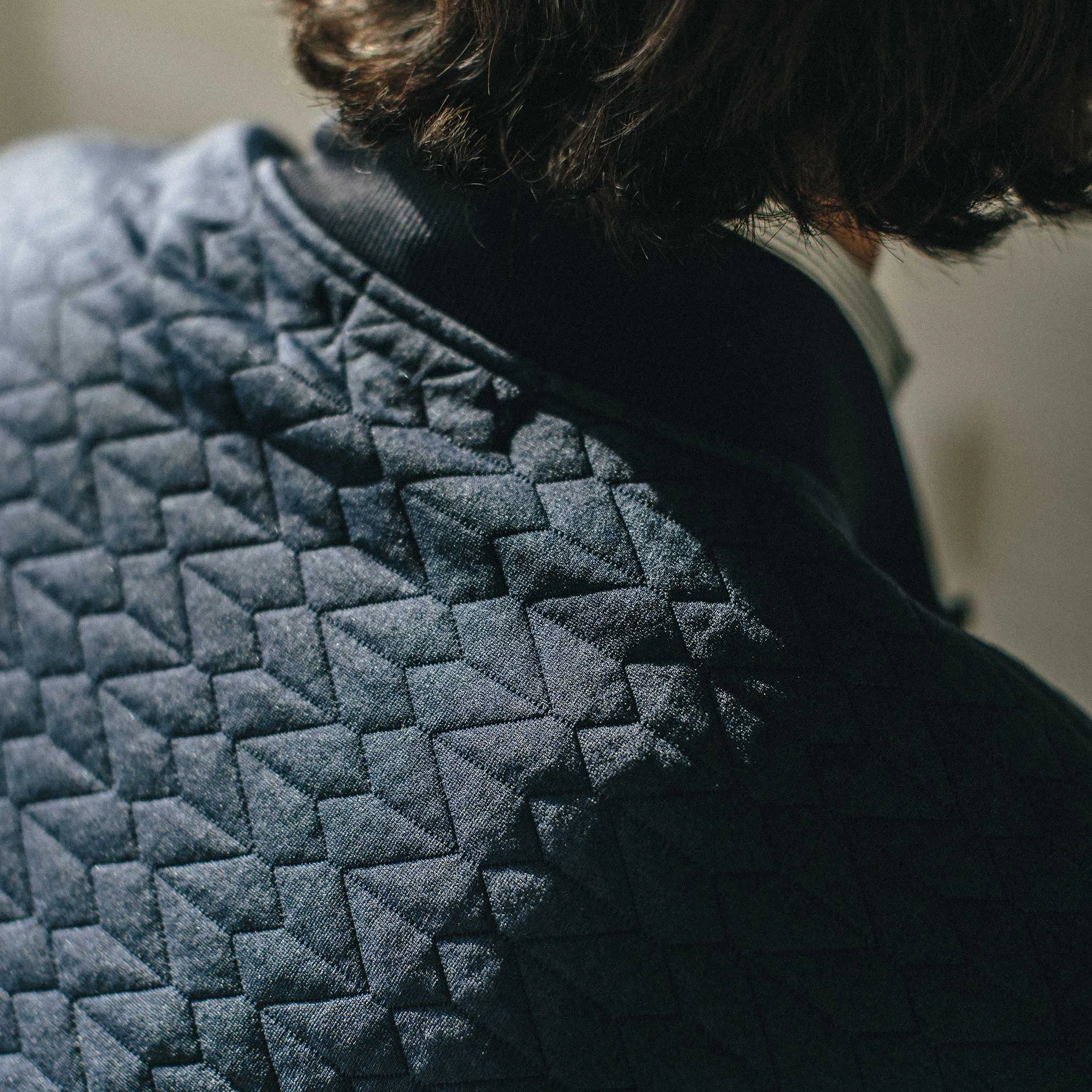 The Inverness Bomber in Navy Knit Quilt