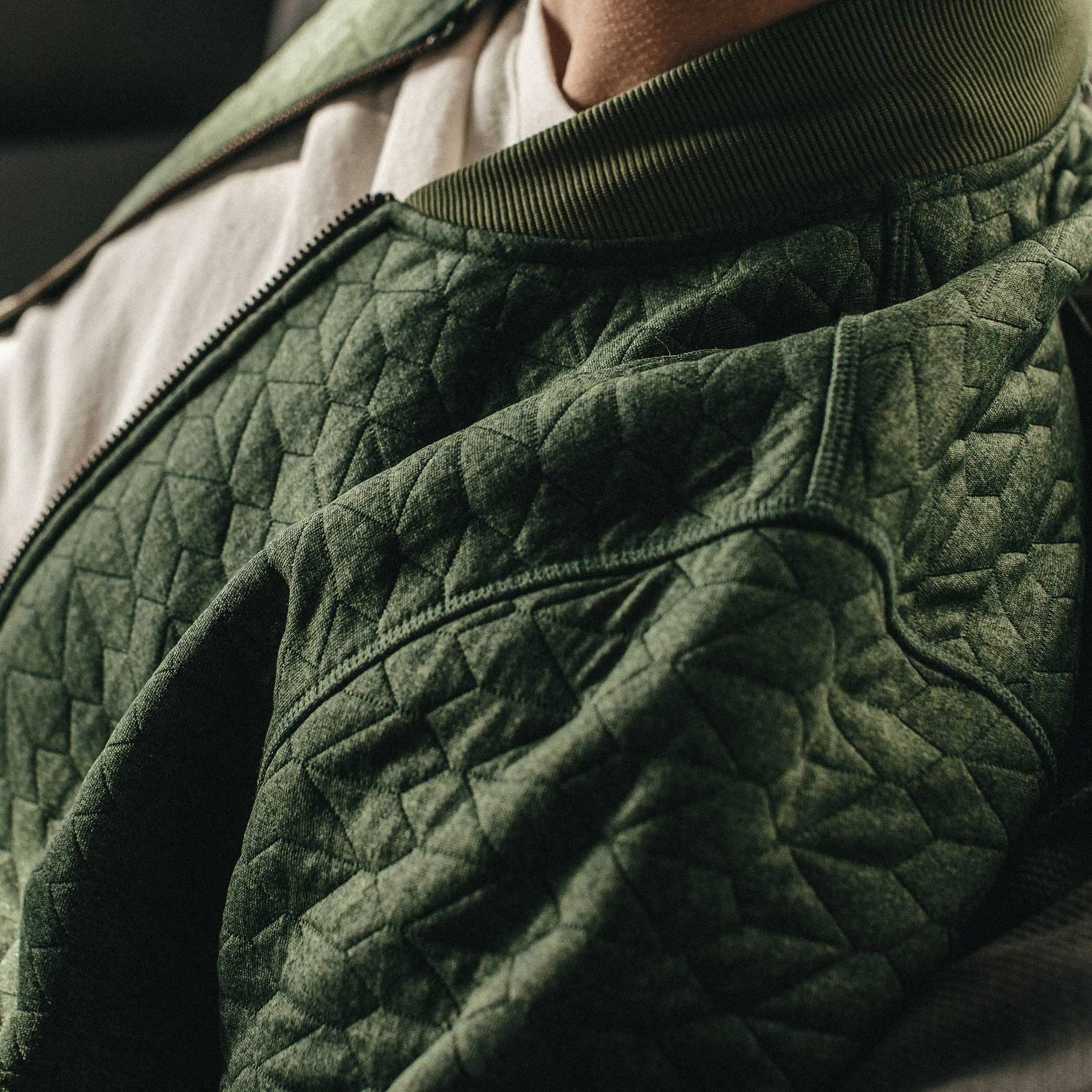 The Inverness Bomber in Olive Knit Quilt