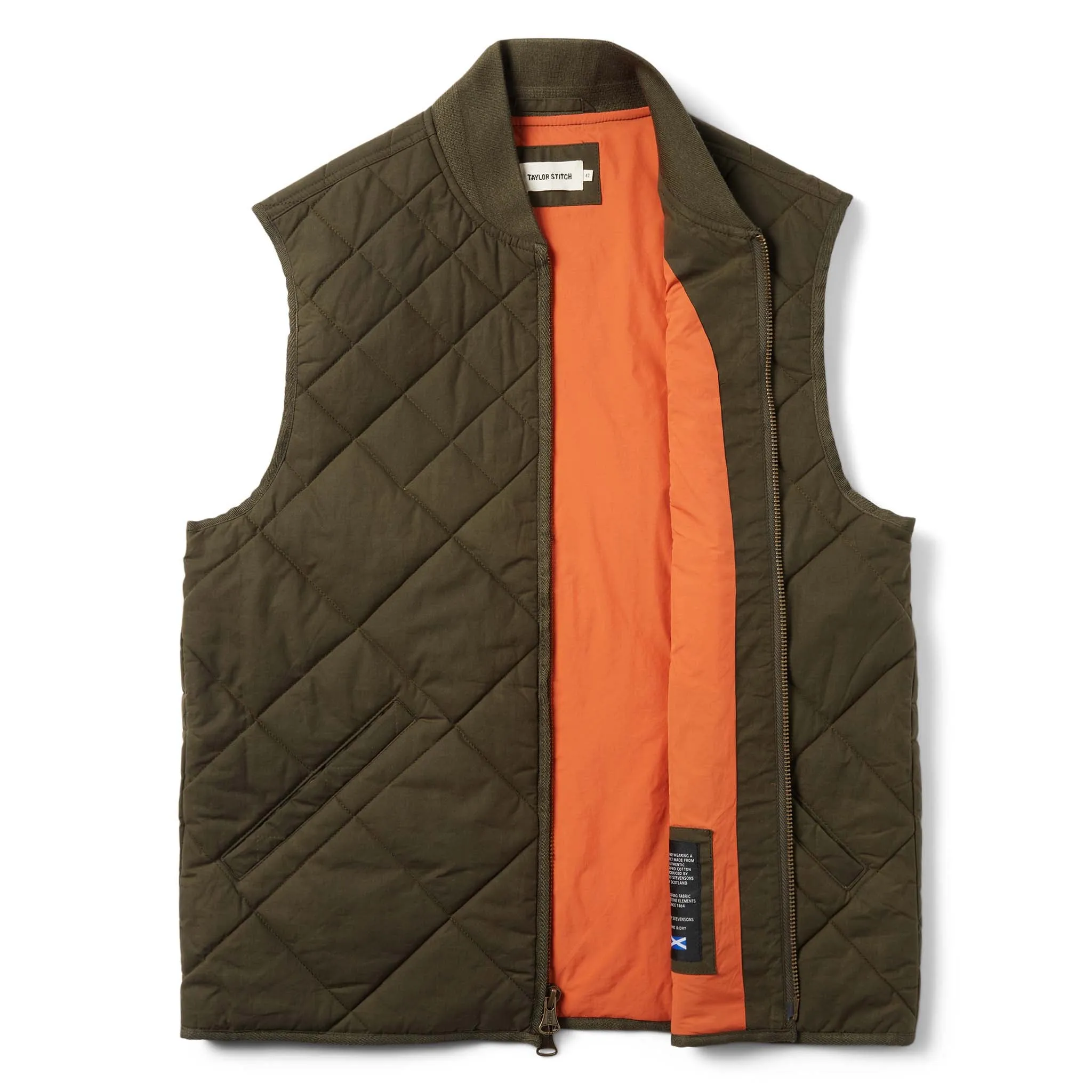 The Quilted Bomber Vest in Olive Dry Wax